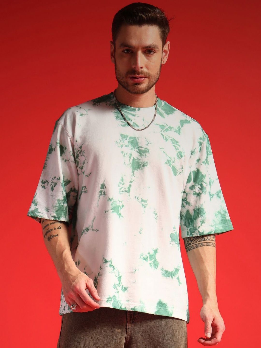 PockMAN Tie and Dye Dyed Round Neck Drop-Shoulder Sleeves Bio Finish Oversized T-shirt-picture-48