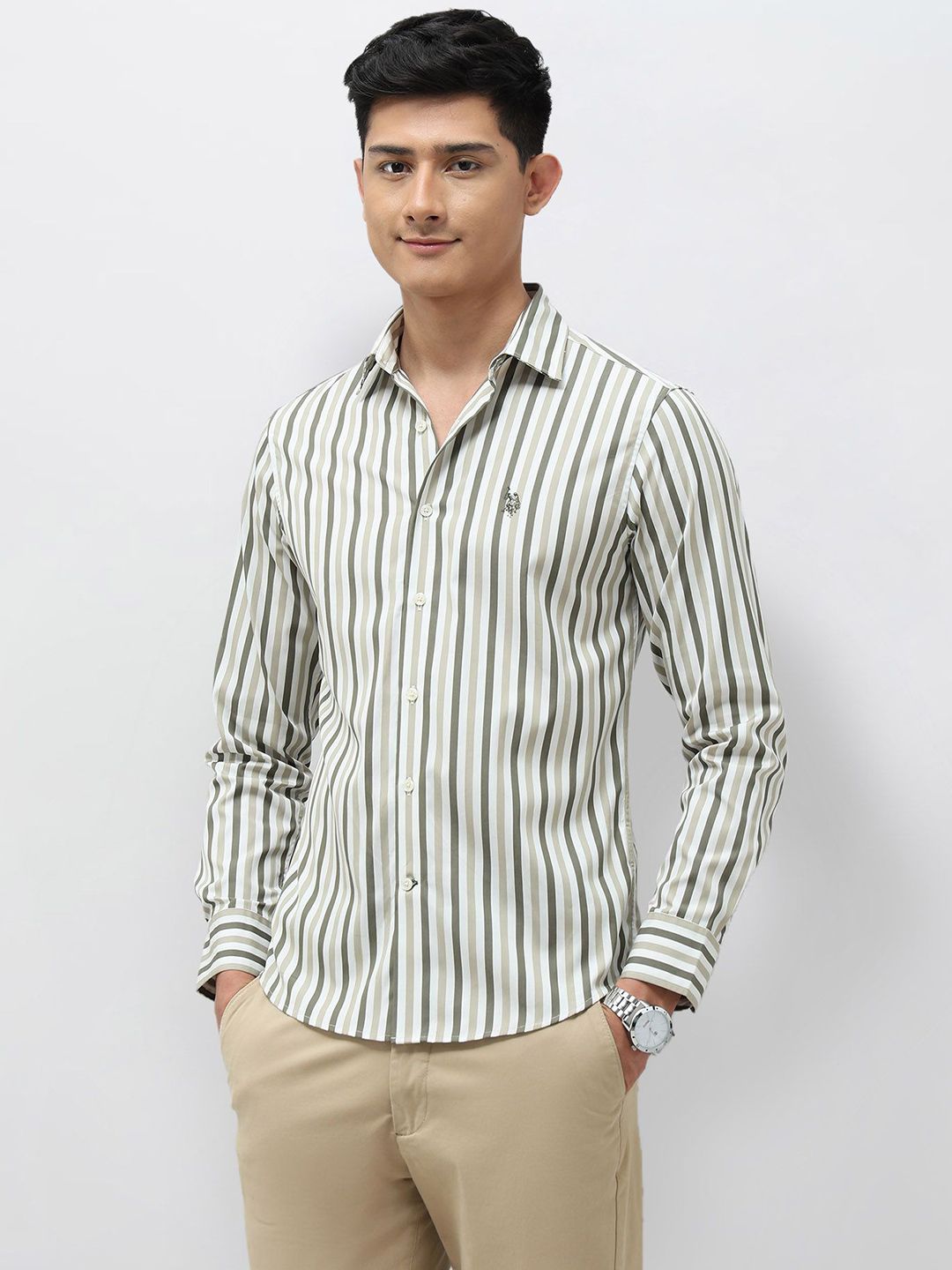 U.S. Polo Assn. Vertical Striped Spread Collar Tailored Fit Pure Cotton Shirt-picture-22