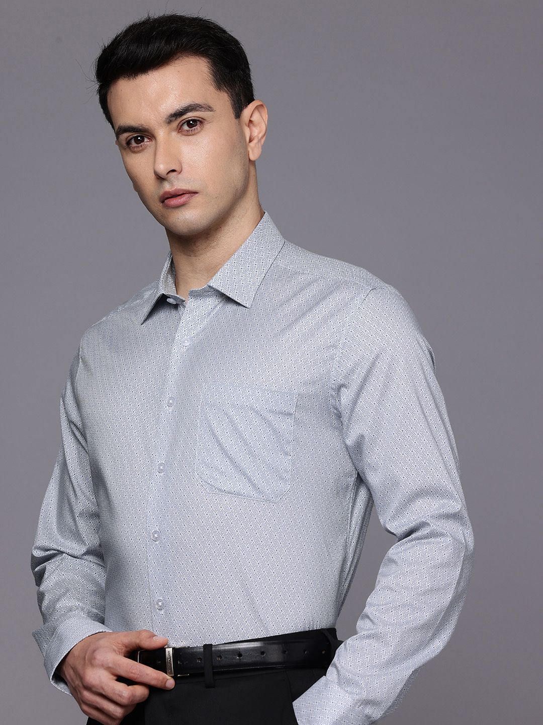 Louis Philippe Slim Fit Geometric Printed Pure Cotton Formal Shirt-picture-40