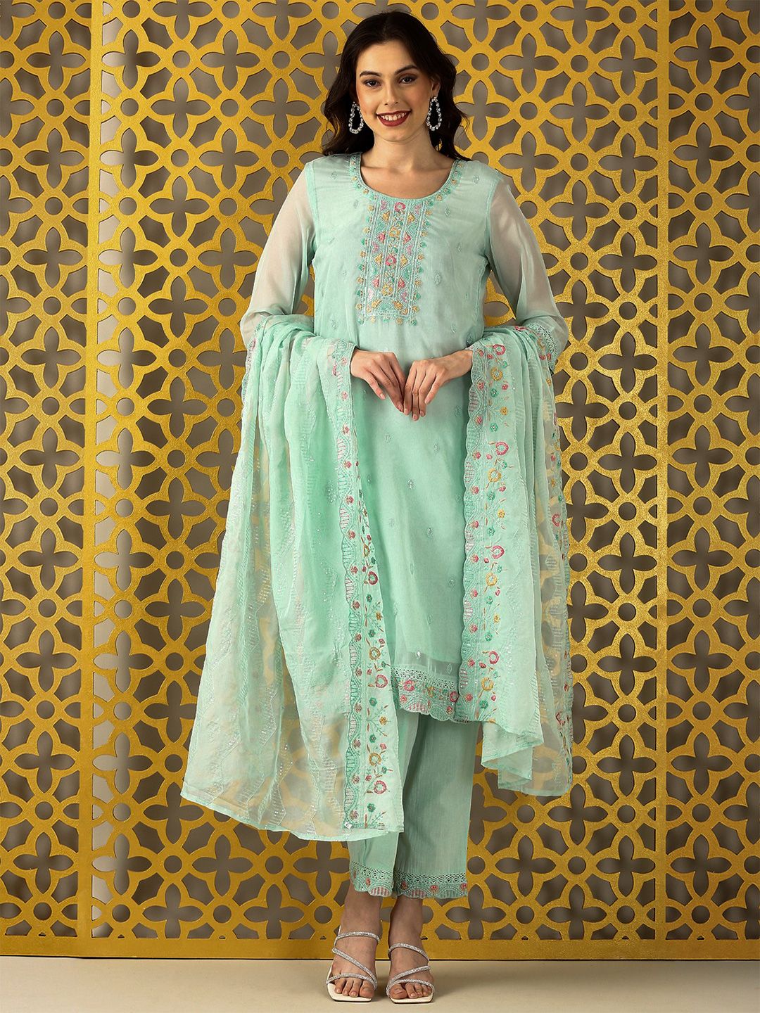 Anouk Women Ethnic Motifs Embroidered Regular Kurta with Trousers & Dupatta