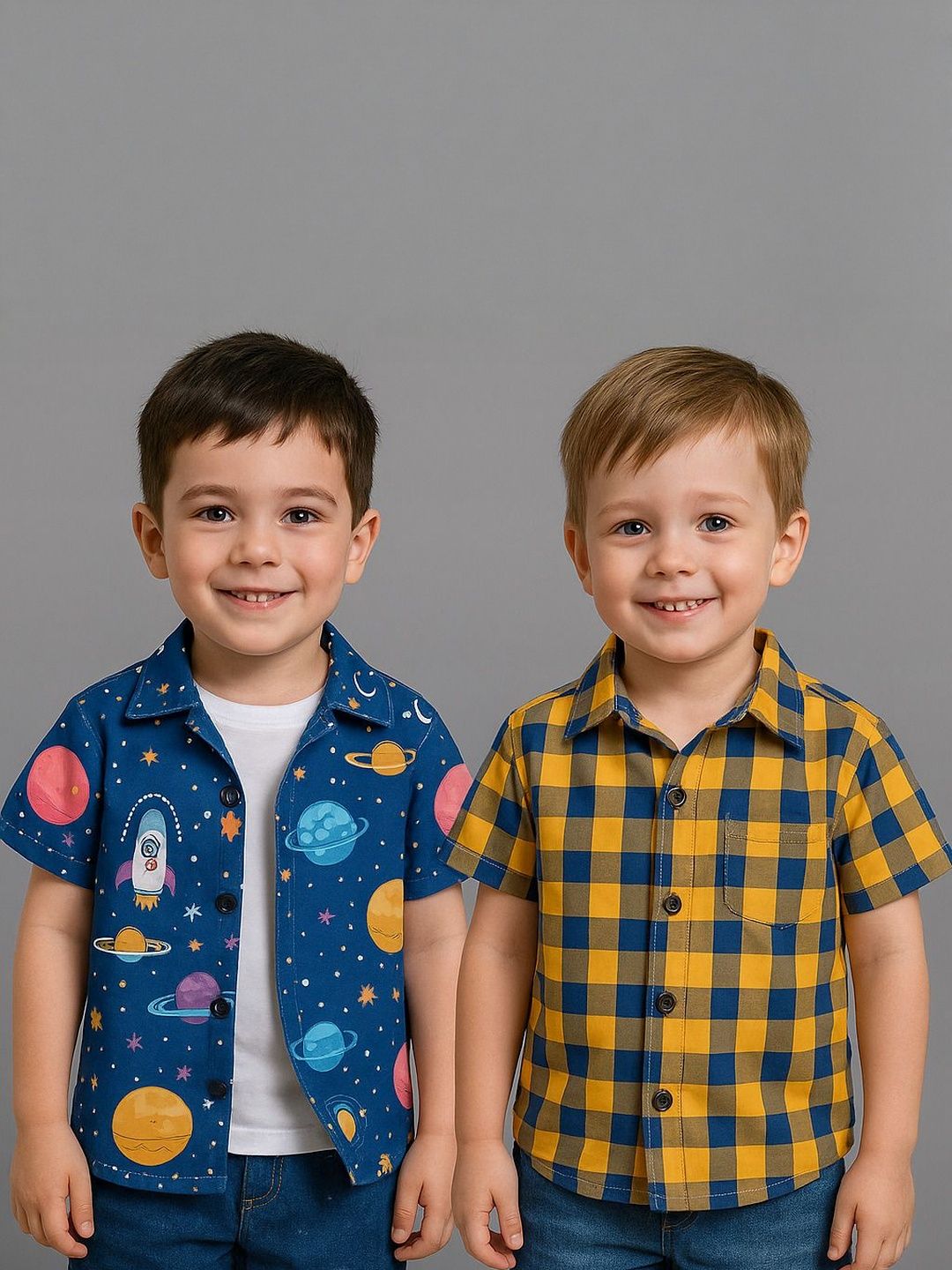 SHREE VANKIYA HANUMANJI FASHION Boys Pack of 2 Blue & Yellow Cotton Casual Shirt-picture-54