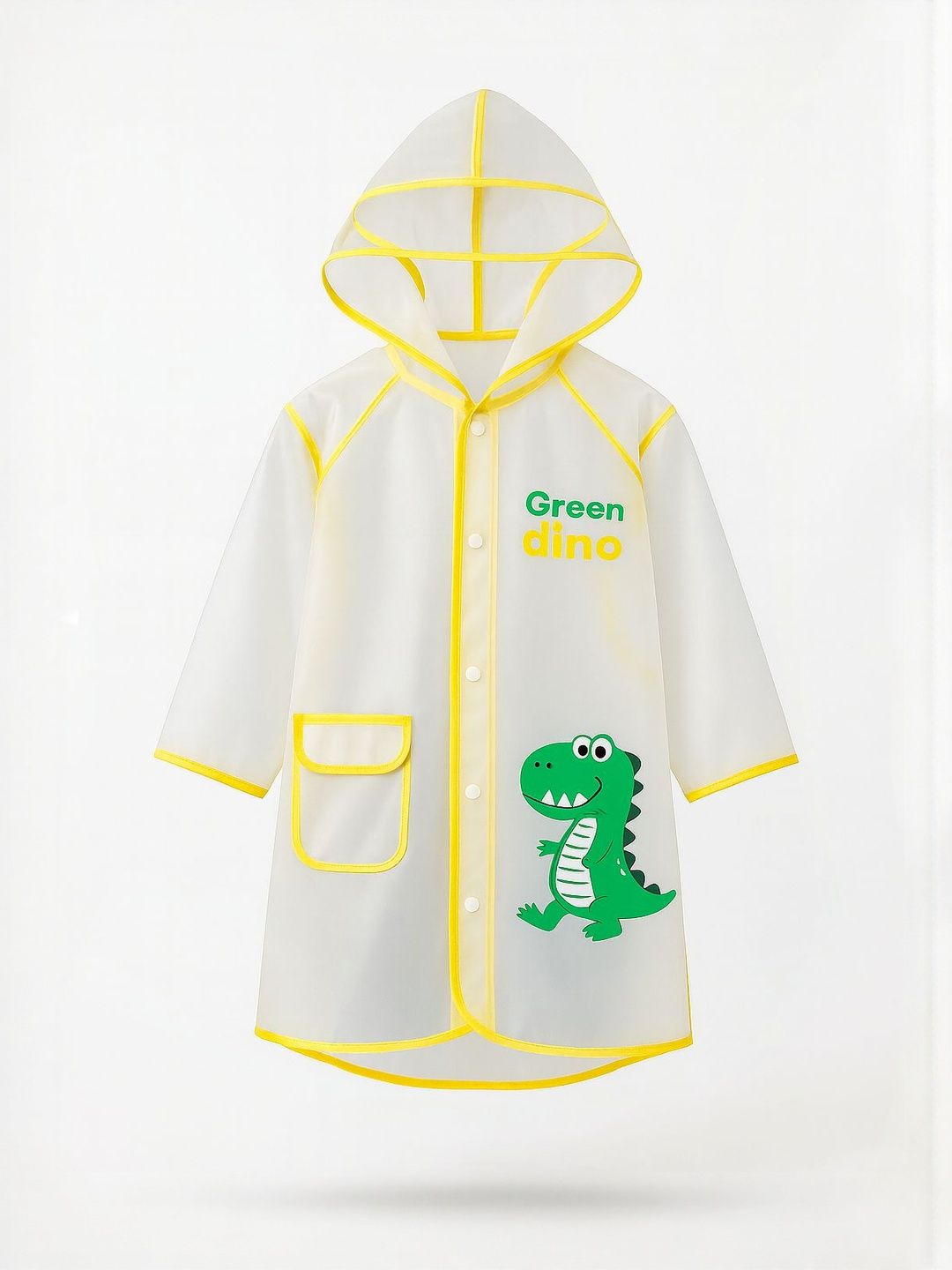 Bold N Elegant Unisex Kids Yellow & White Dino Print Raincoat With Storage Pouch