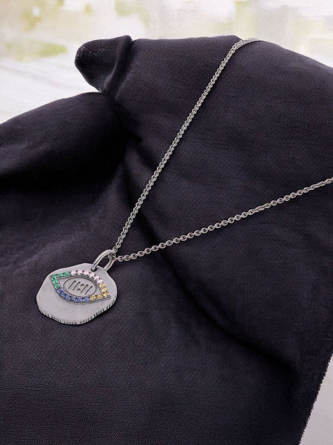 Crash.Club By CKC Silver Cubic Zirconia Studded Contemporary Shaped Pendant With Chain-image-41