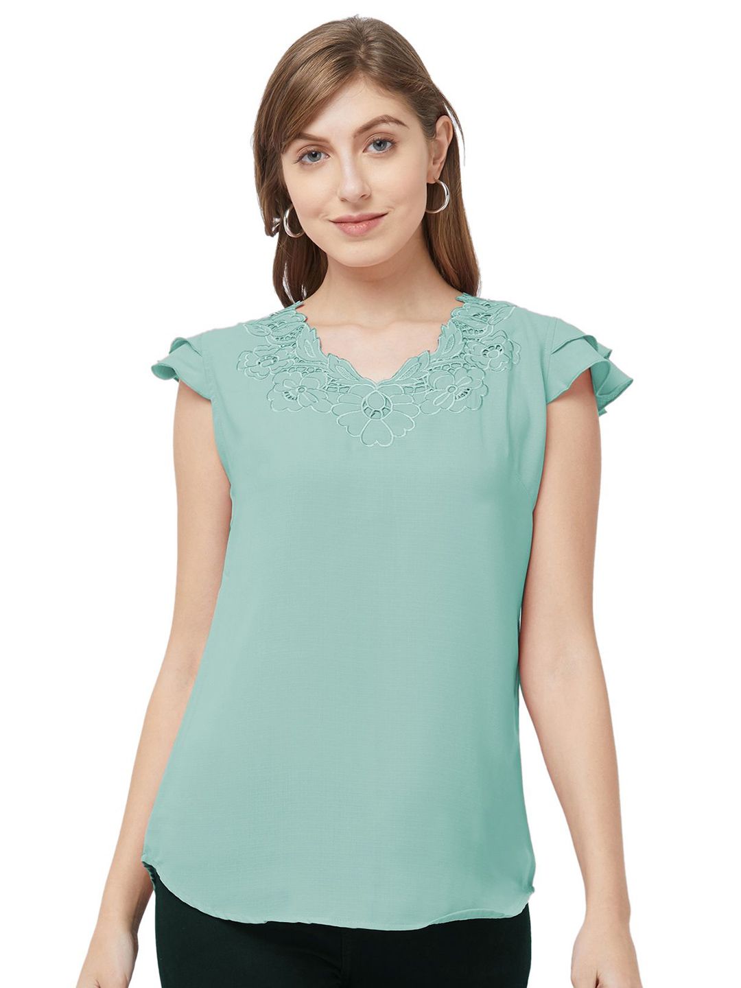 G0-4 IT Women Two Layered Frilly Cap-sleeves Embroidered Top-picture-28