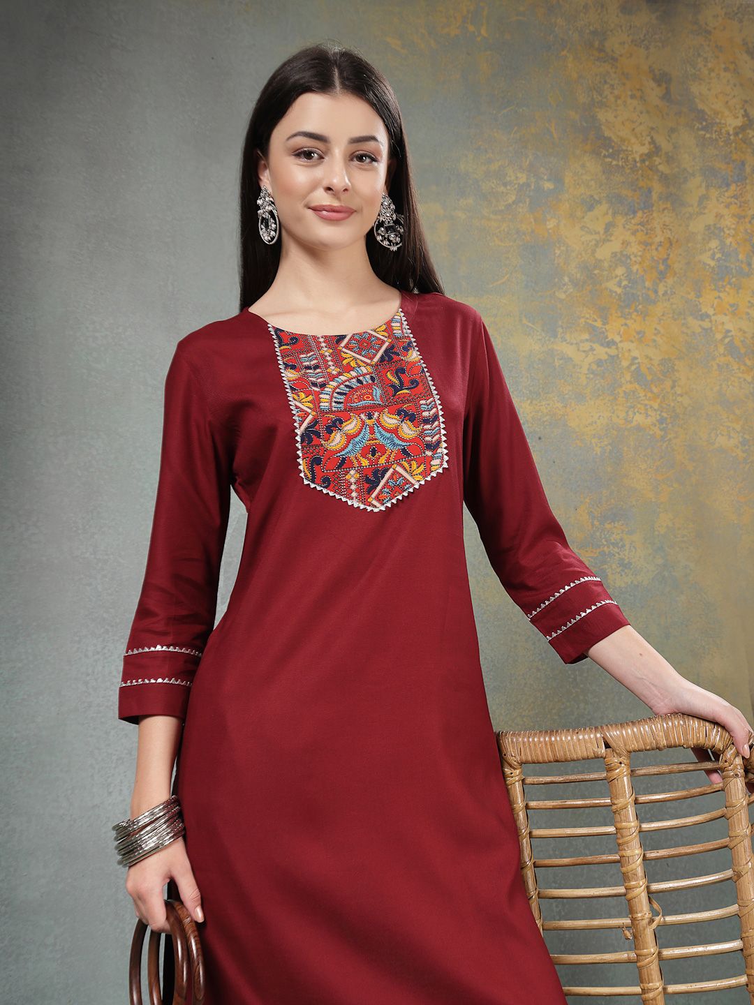 Anouk Rustic Yoke Design Round Neck Gotta Patti Straight Kurta With Trousers