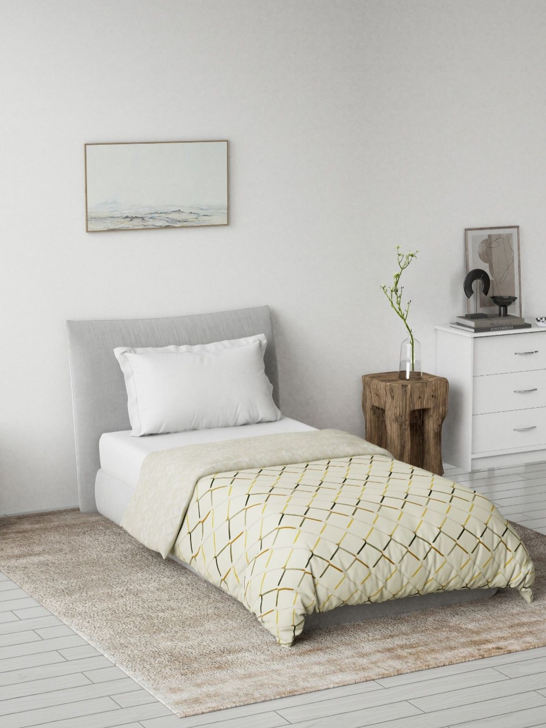 DDecor Yellow Geometric Printed Mild Winter 120 GSM Single Bed Dohar-image-3