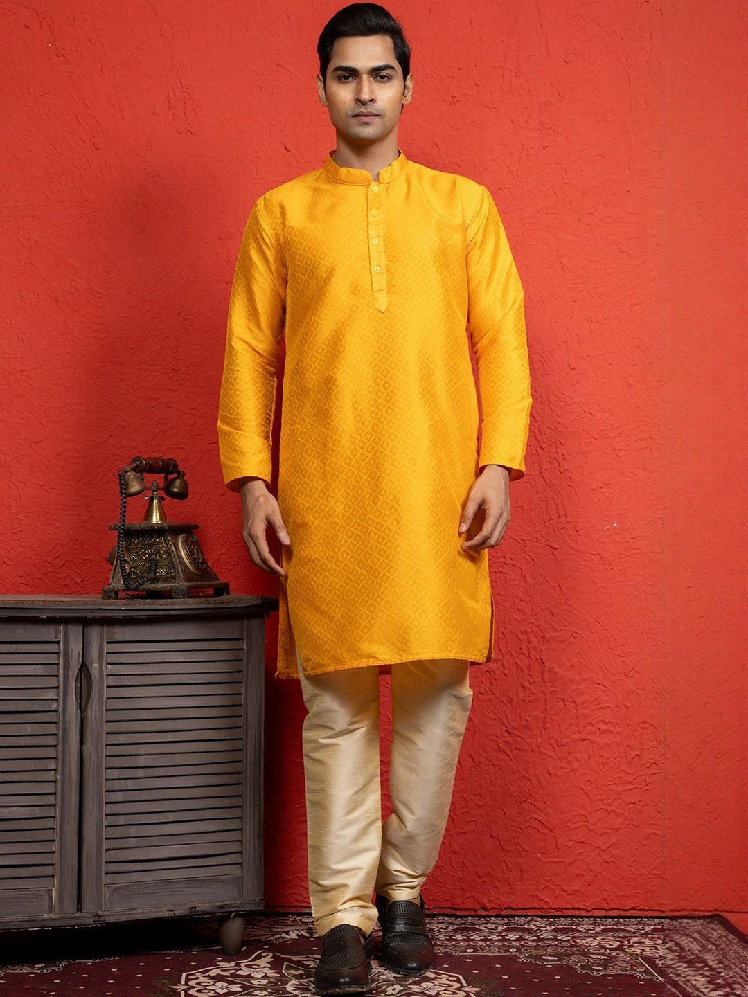 PulseIQ Men Woven Design Jacquard Straight Kurtas-picture-14