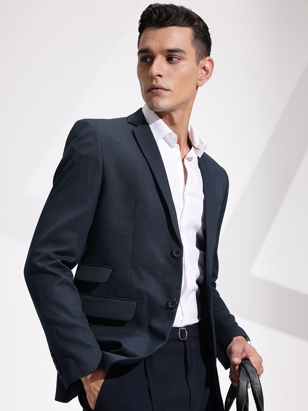 INVICTUS Slim Fit Self Design Textured Notched Lapel Casual Blazer-picture-14