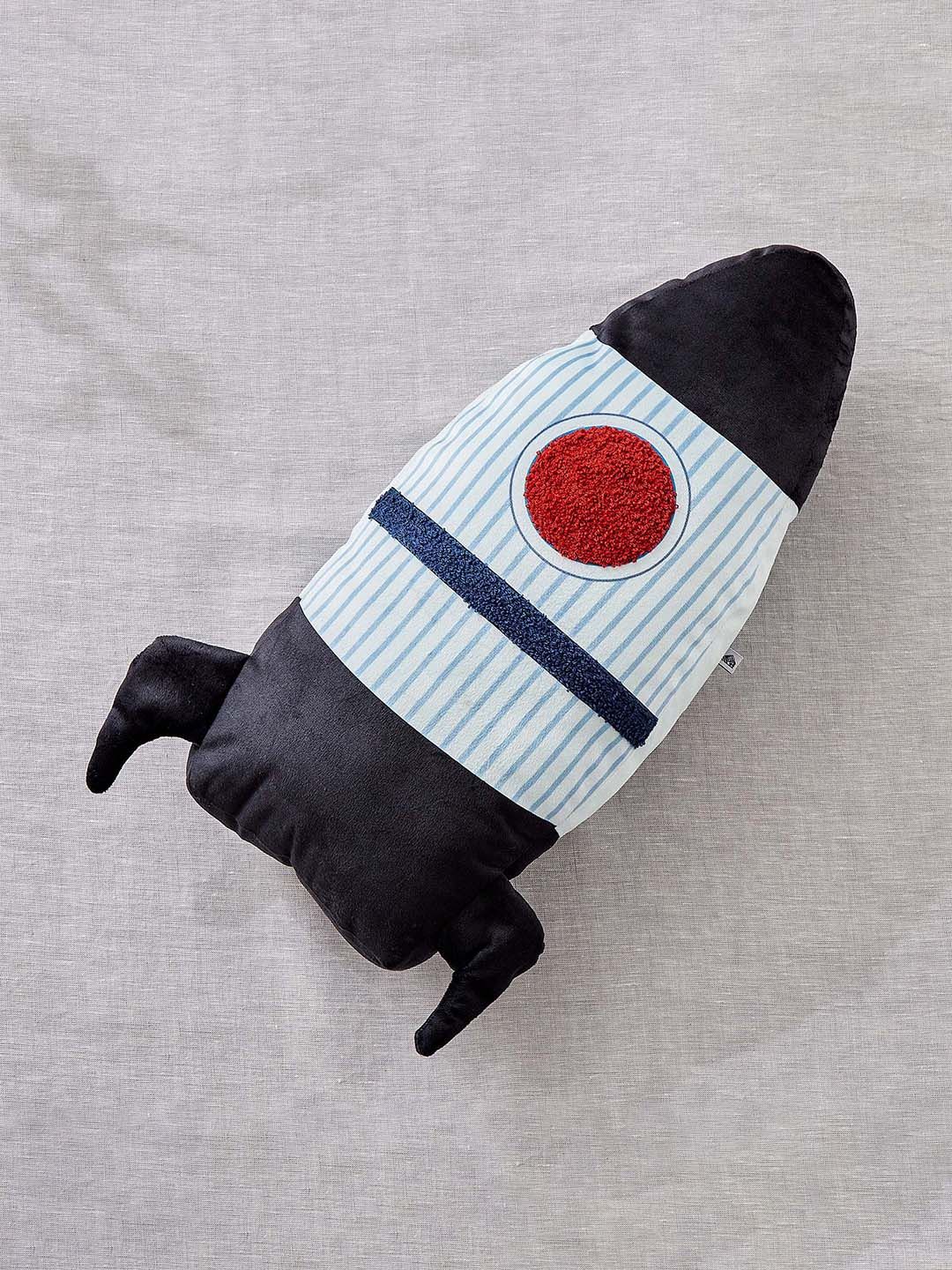 Home Centre Slate Kids Black & Blue Printed Velvet Rocket-Shaped Pre-Filled Cushion-picture-37