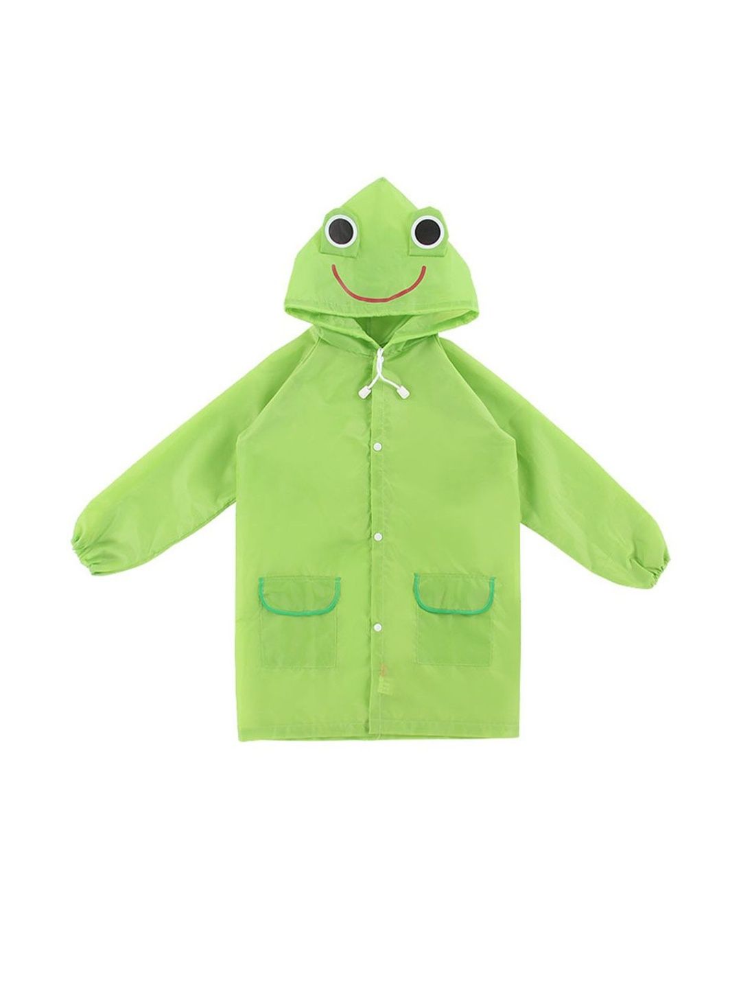 Bold N Elegant Unisex Kids Green Hooded Raincoat With Storage Pouch-picture-15