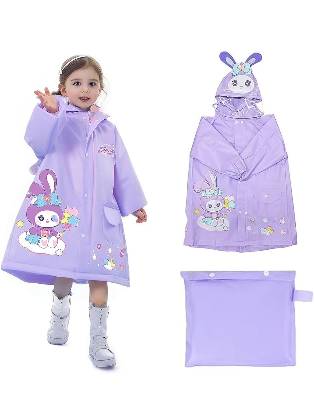 Bold N Elegant Kids Printed 3D Applique Hooded Raincoat