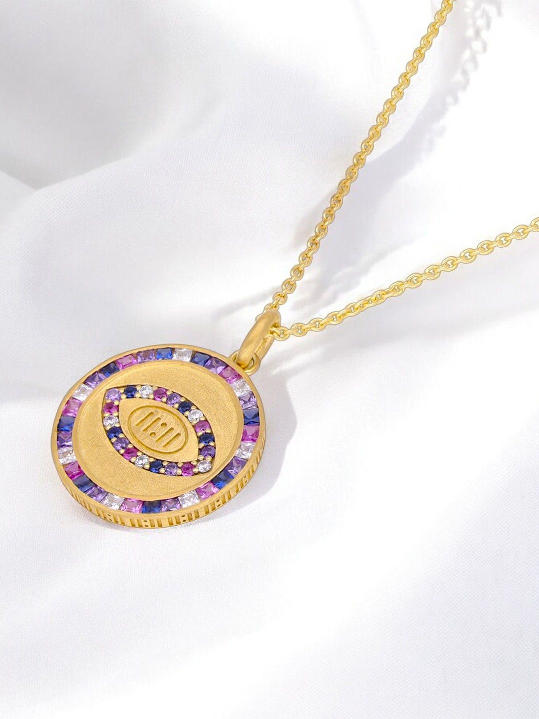 Crash.Club By CKC Silver Cubic Zirconia Studded Circular Shaped Pendant With Chain-image-48