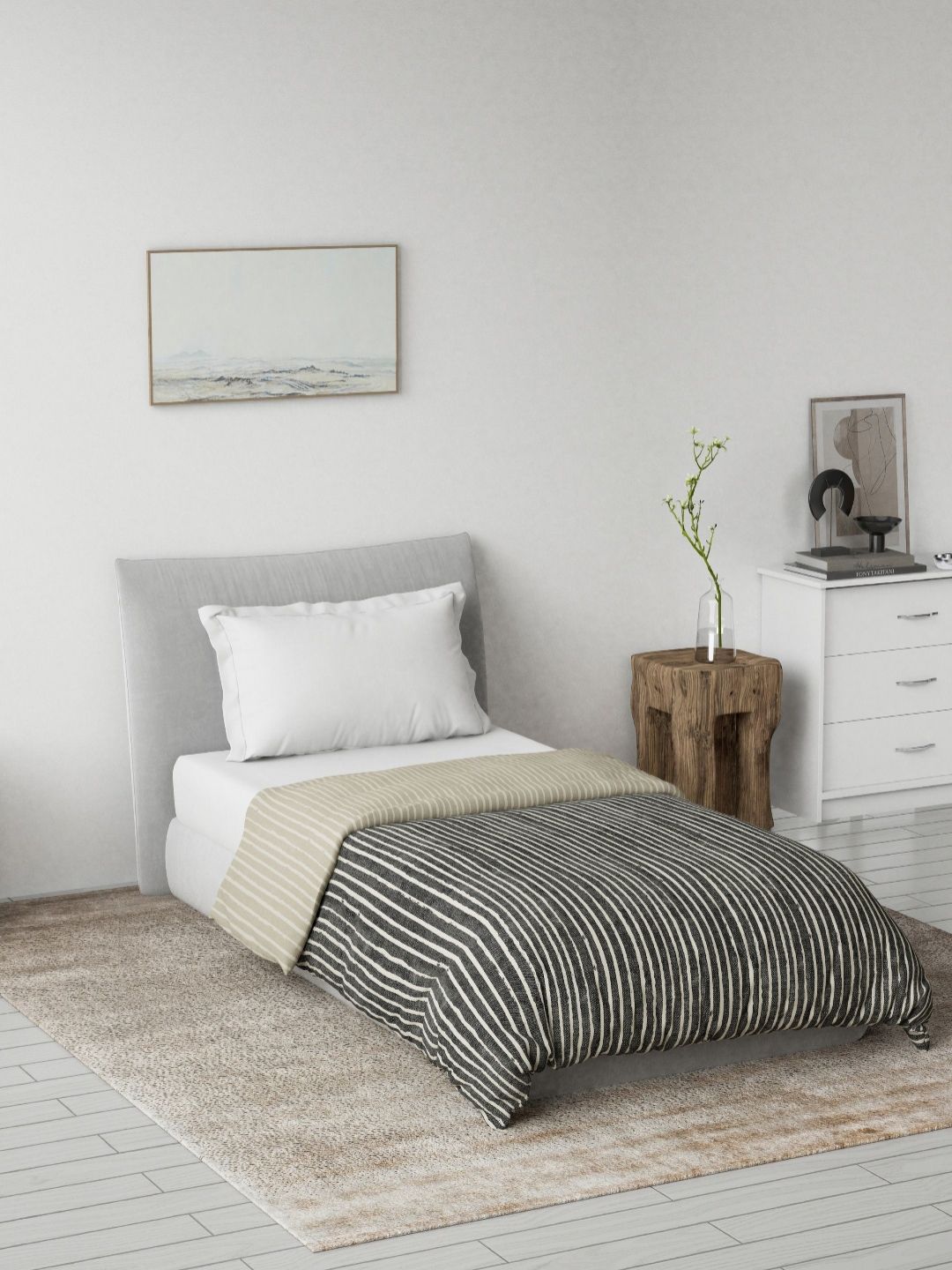 DDecor Grey Striped Printed Pure Cotton Mild Winter 120 GSM Single Bed Dohar-picture-14