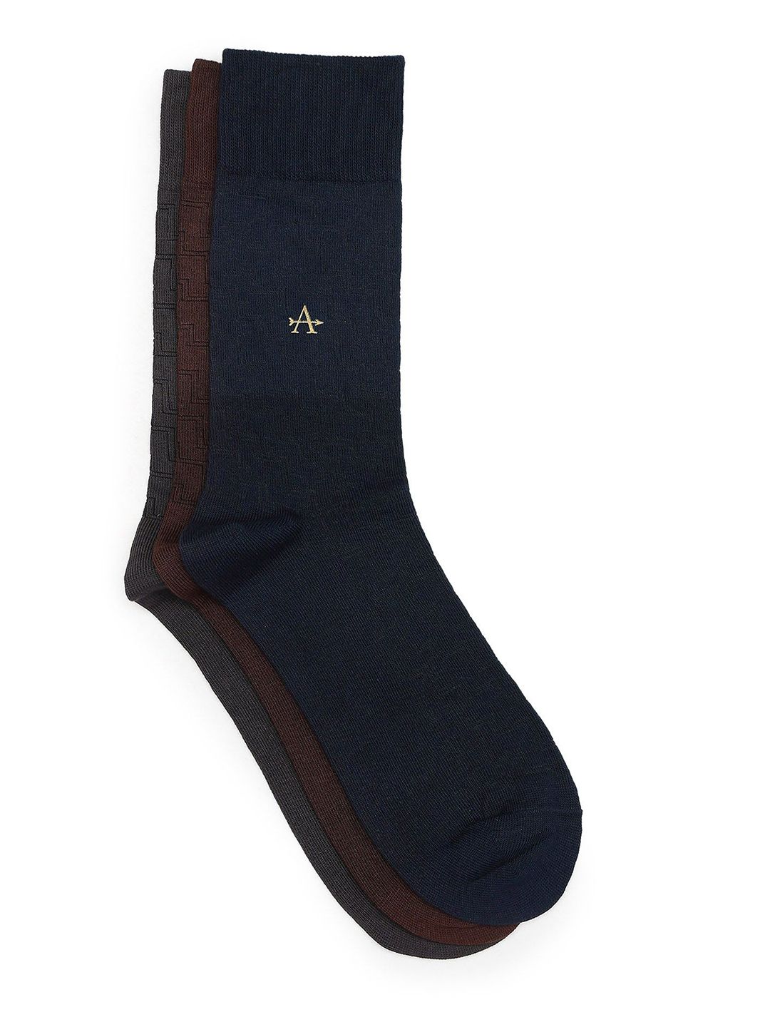 Arrow Men Pack Of 3 Patterned Pure Cotton Knit Mid Calf Length Socks-picture-13