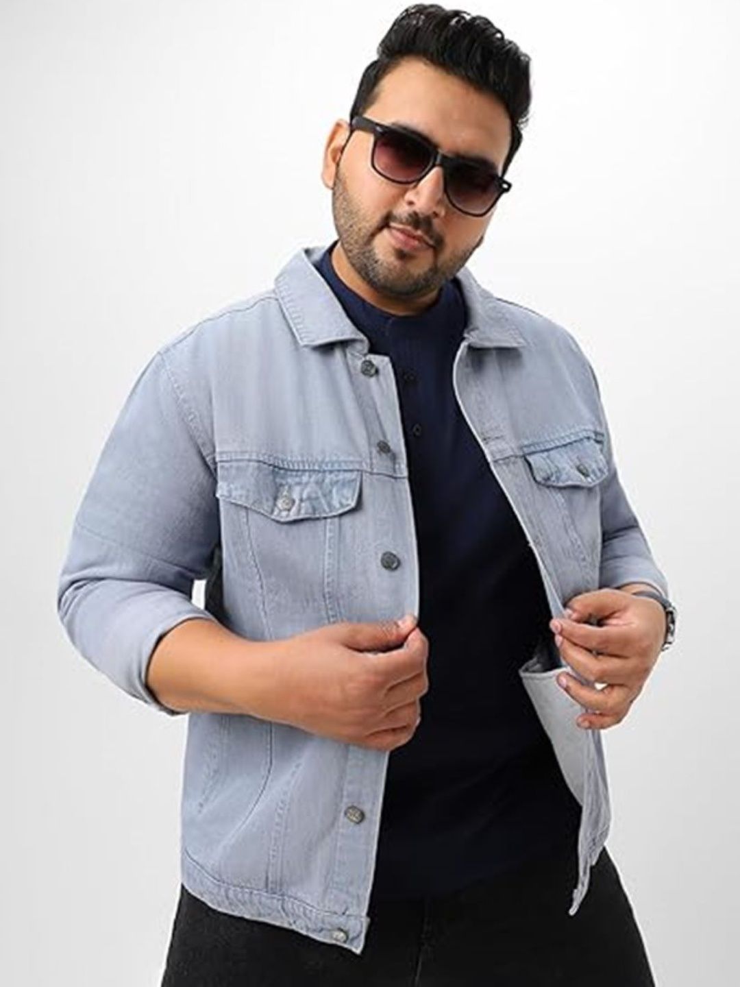 Mevan Men Blue Spread Collar Long Sleeves Outdoor Denim Jacket-picture-46