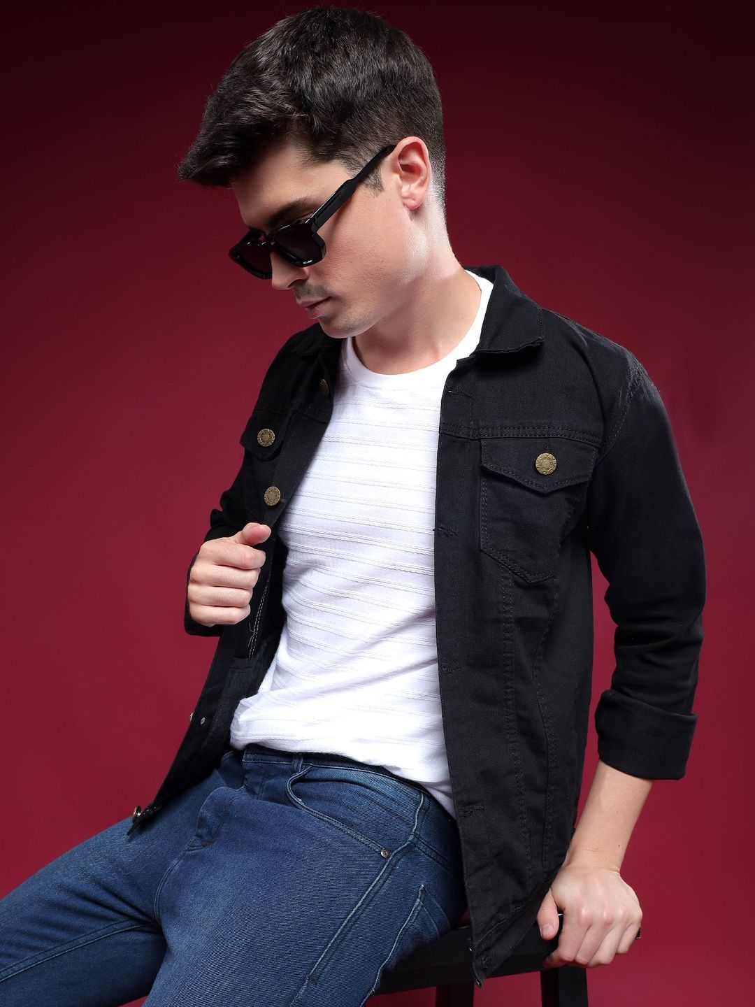 Mevan Men Black Solid Outdoor Regular Fit Spread Collar Long Sleeves Denim Jacket-picture-14