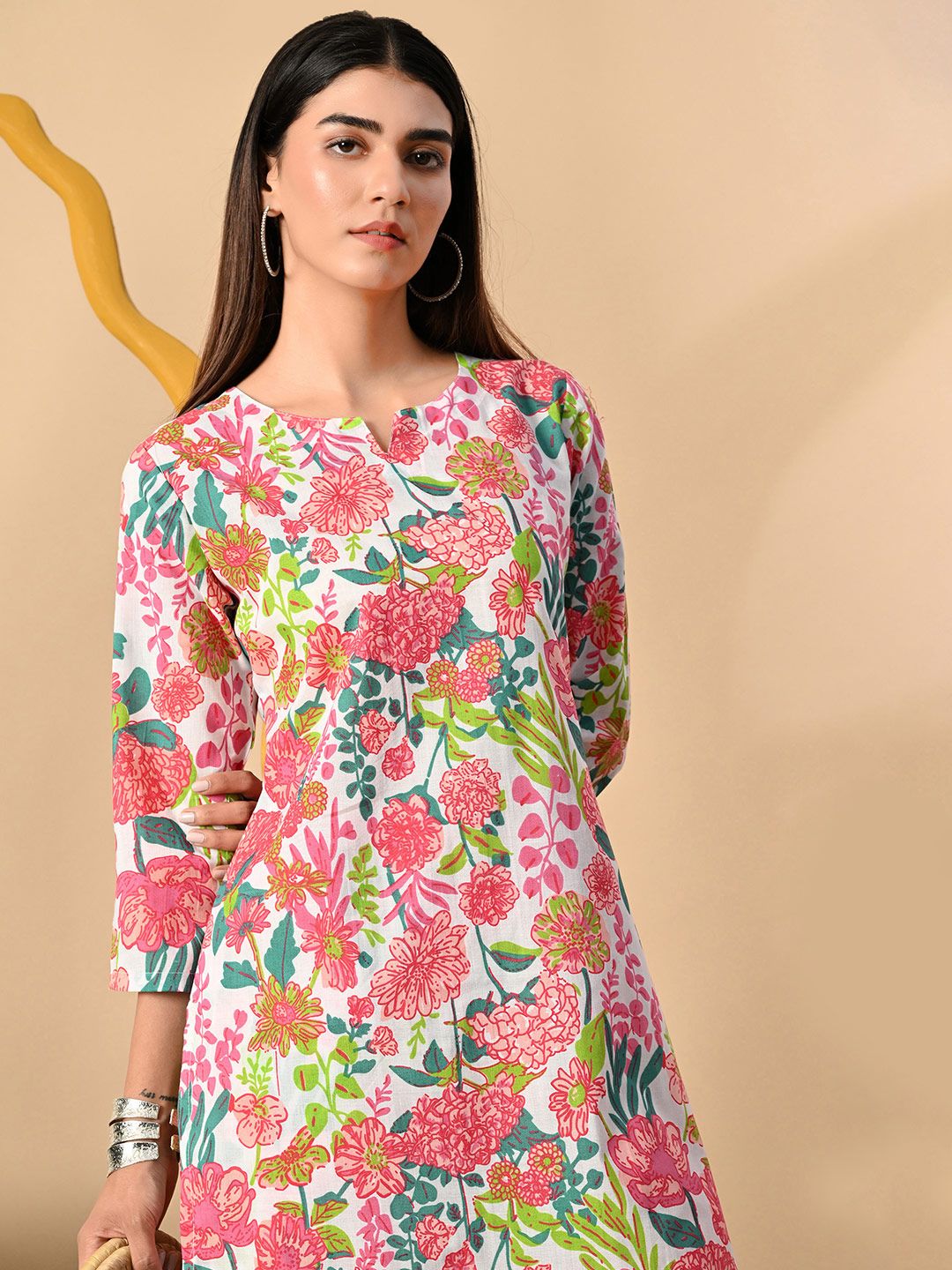 Anouk Rustic Floral Printed Notch Neck Pure Cotton Straight Kurta with Trouser