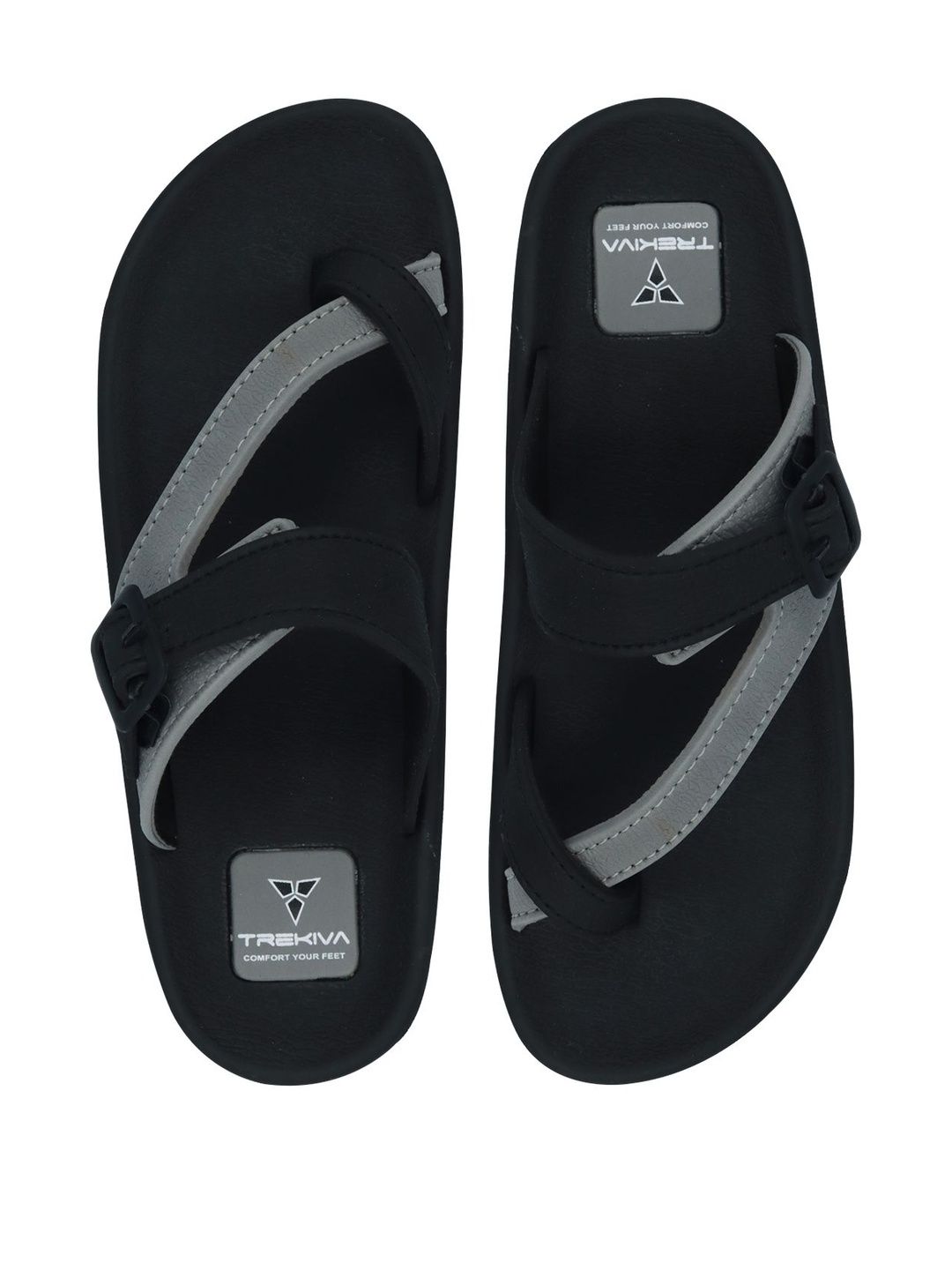 Trekiva Men Black & Grey Fabric Room Slippers With TPR Sole-picture-41