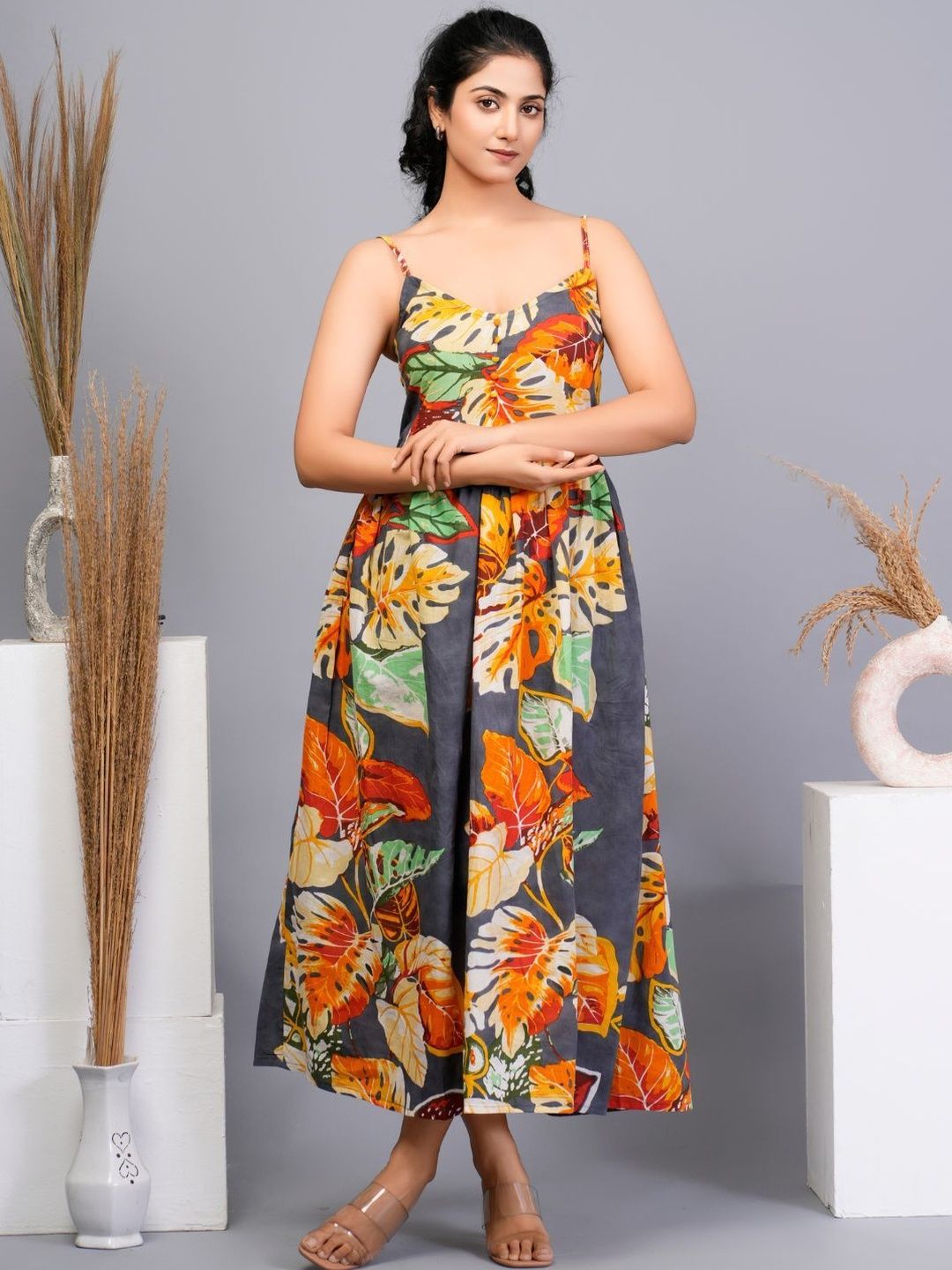 KALINI Women Multi Printed Cotton Fit and Flare Dresses-picture-18