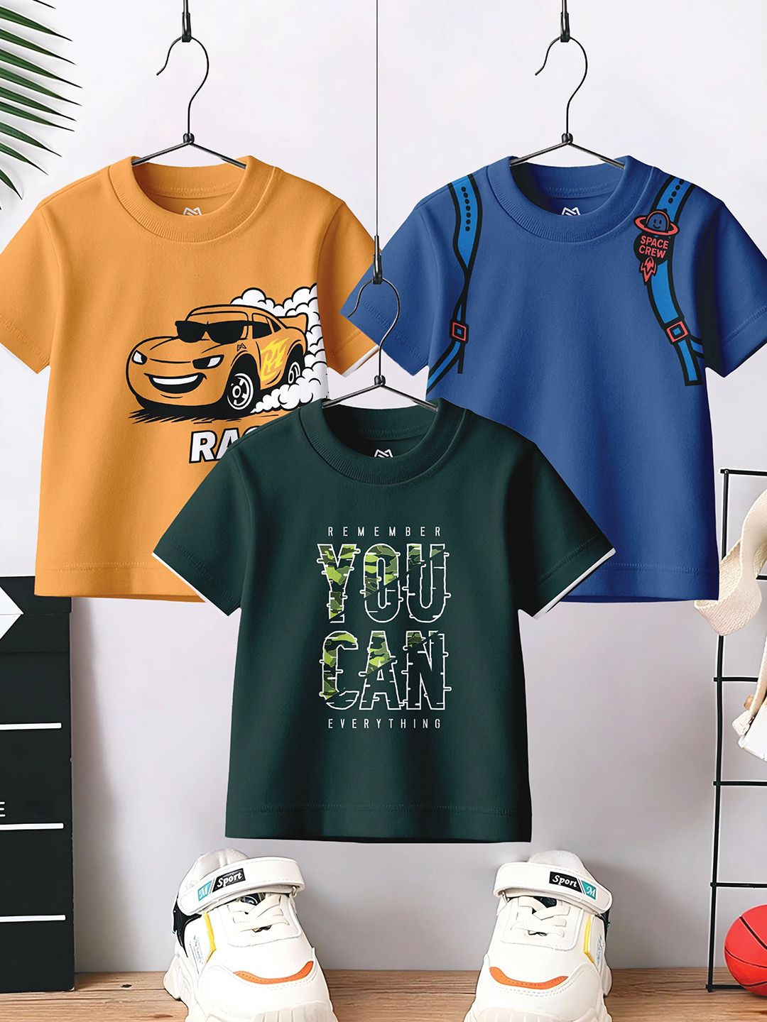 Grand Max Boys Pack of 3 Graphic Printed Round Neck Pure Cotton T-shirts-picture-18