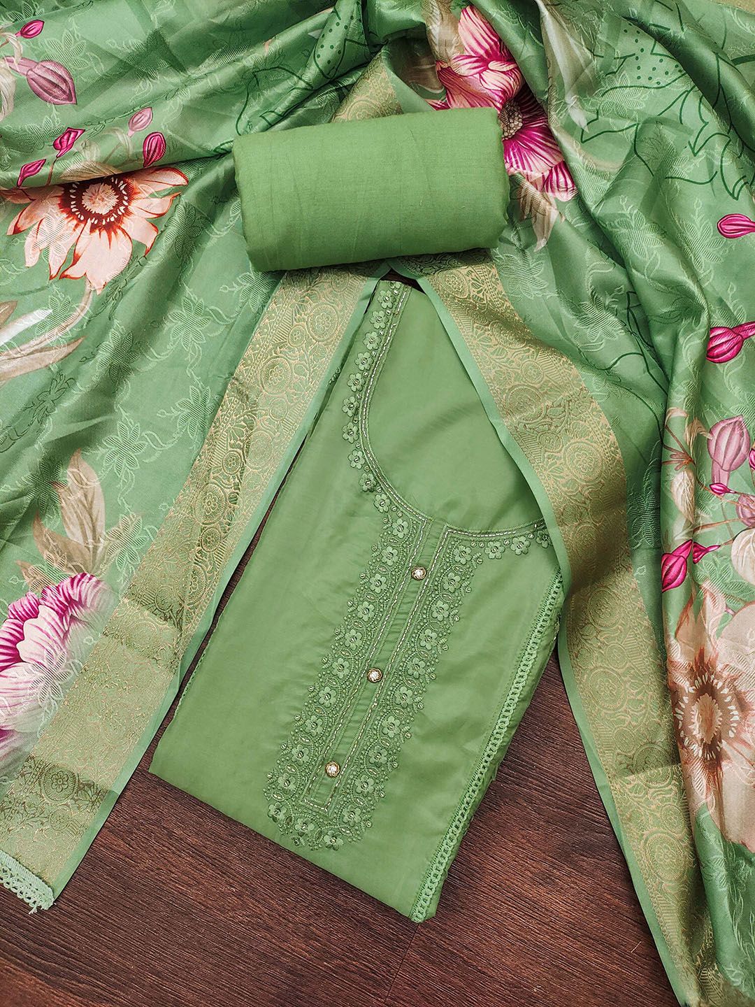 Maroosh Floral Embroidered Beads & Stones Work Unstitched Dress Material-picture-19