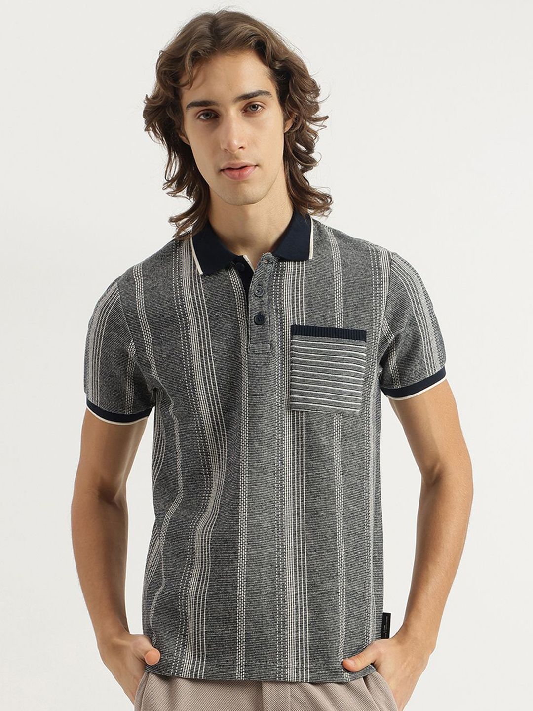 United Colors of Benetton Men Striped Polo Collar T-shirt-picture-31