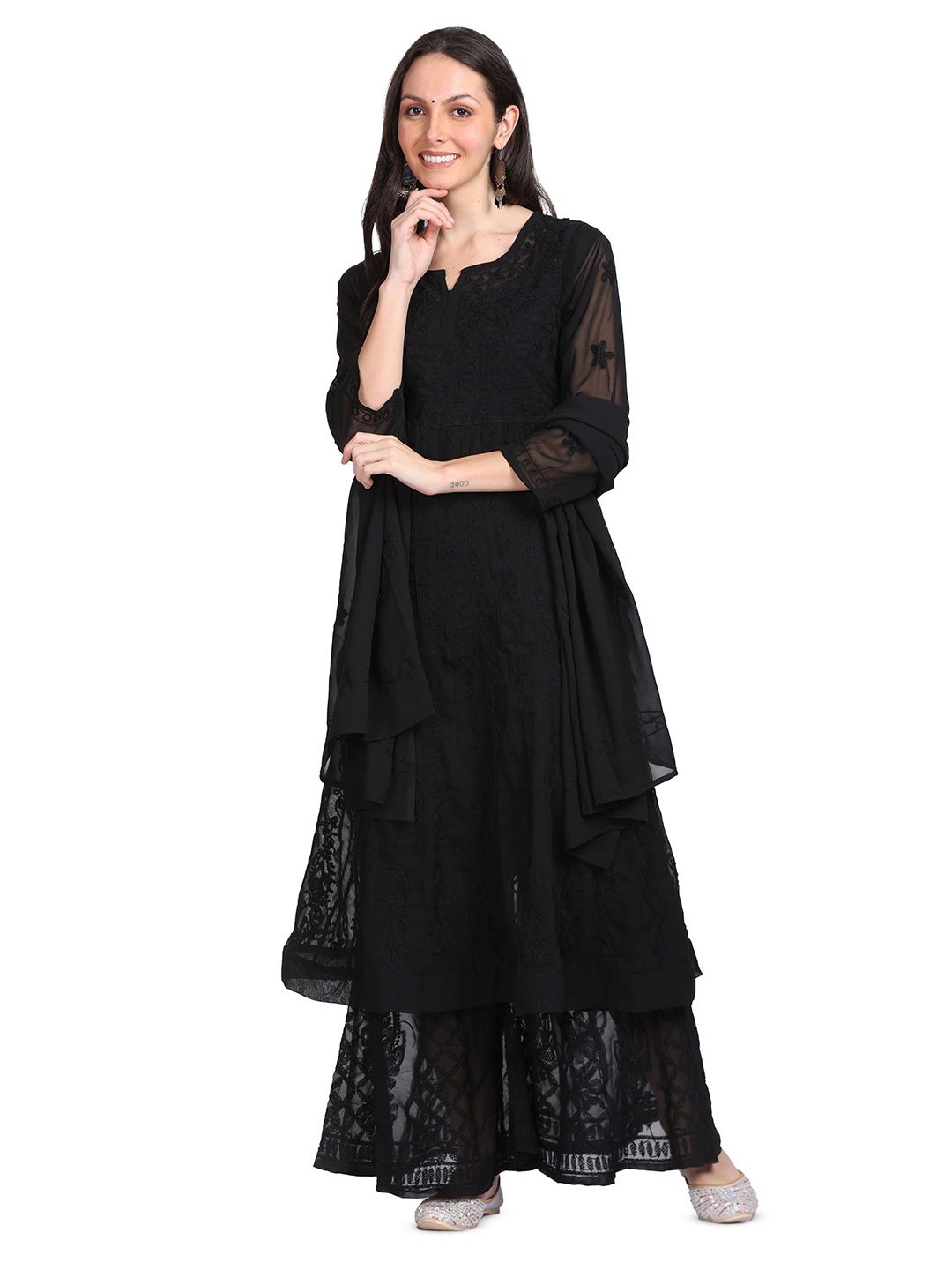 KHAKA Women Floral Embroidered Kurta with Palazzos & Dupatta