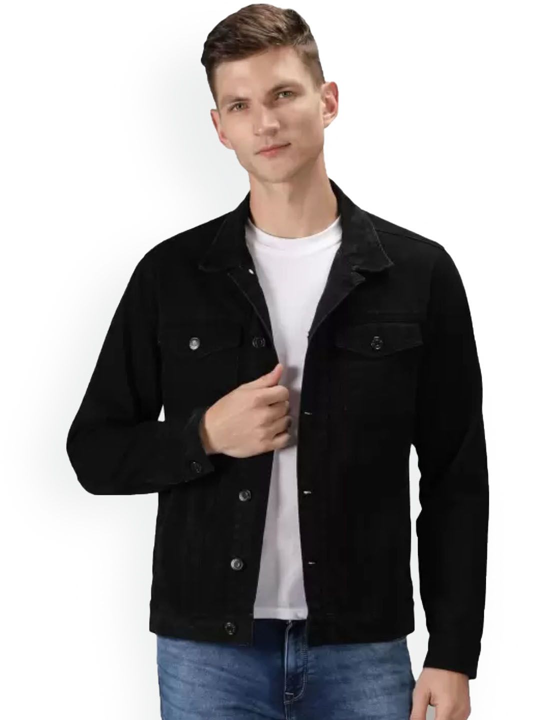 COMFITS Men Spread Collar Solid Cotton Denim Jacket-picture-10
