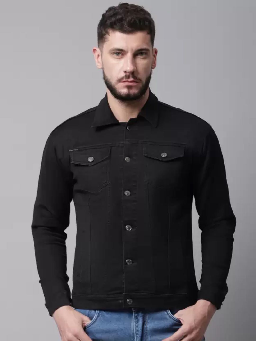 COMFITS Men Spread Collar Solid Cotton Denim Jacket-picture-11