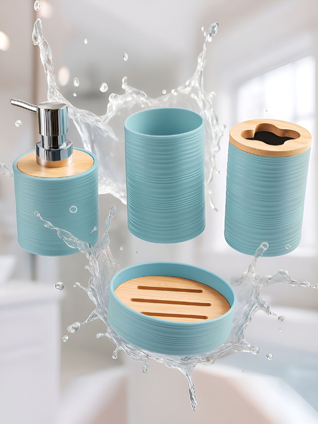 Story@home Teal & Steel 4 Pieces Bathroom Accessories-image-11