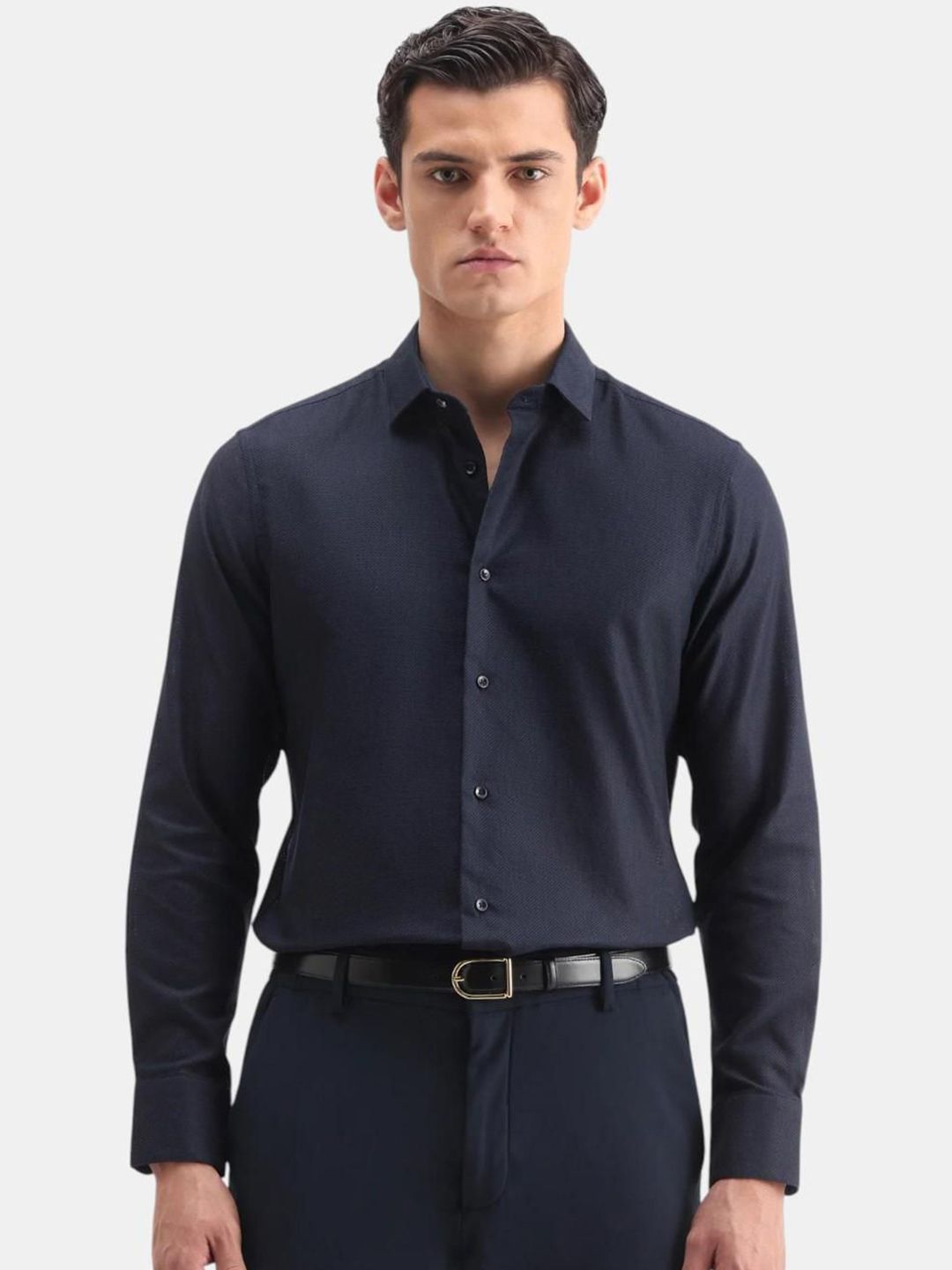 RARE RABBIT Men Comfort Fit Solid Spread Collar Cotton Formal Shirt-picture-21