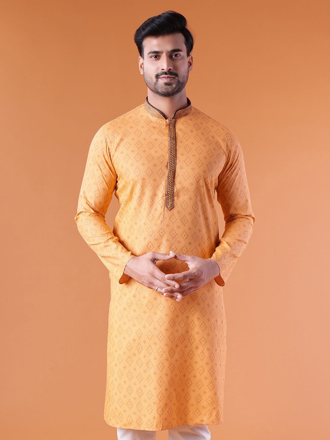 AURIK Men Geometric Woven Design Jacquard Straight Kurta-picture-58