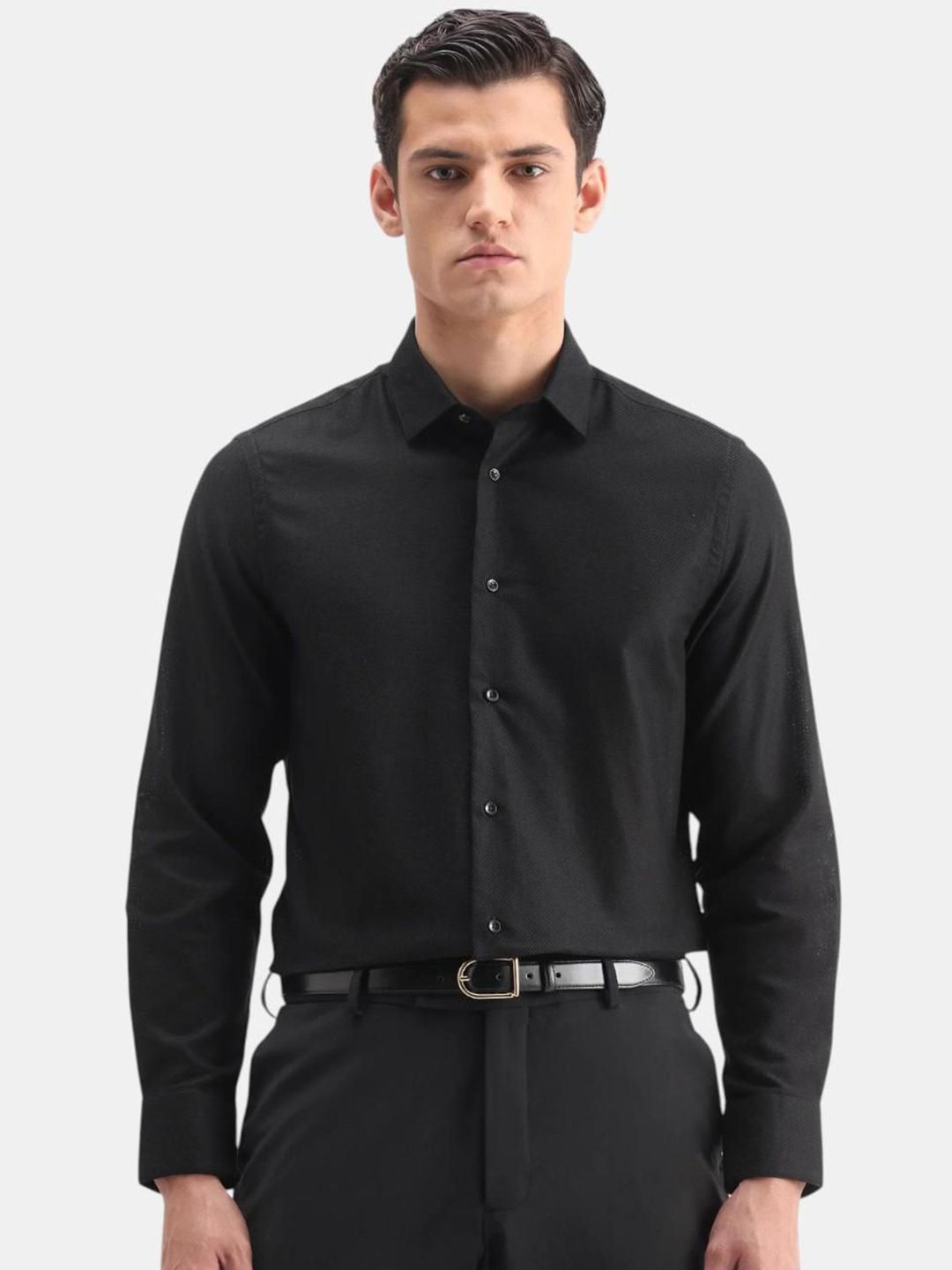 RARE RABBIT Men Comfort Fit Solid Spread Collar Cotton Formal Shirt-picture-49