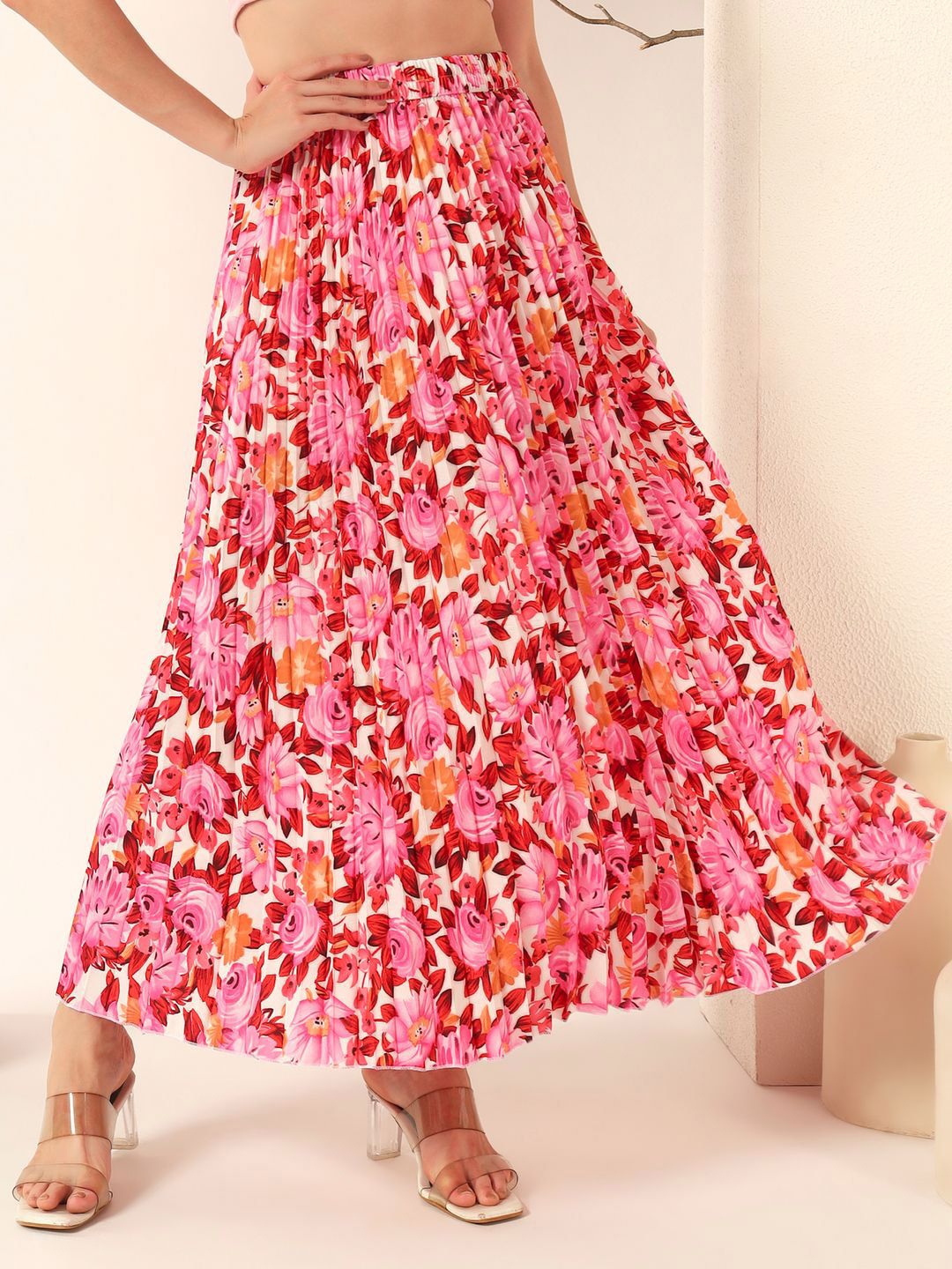 ZWERLON Floral Printed A-Line Pleated Maxi Skirt-picture-30