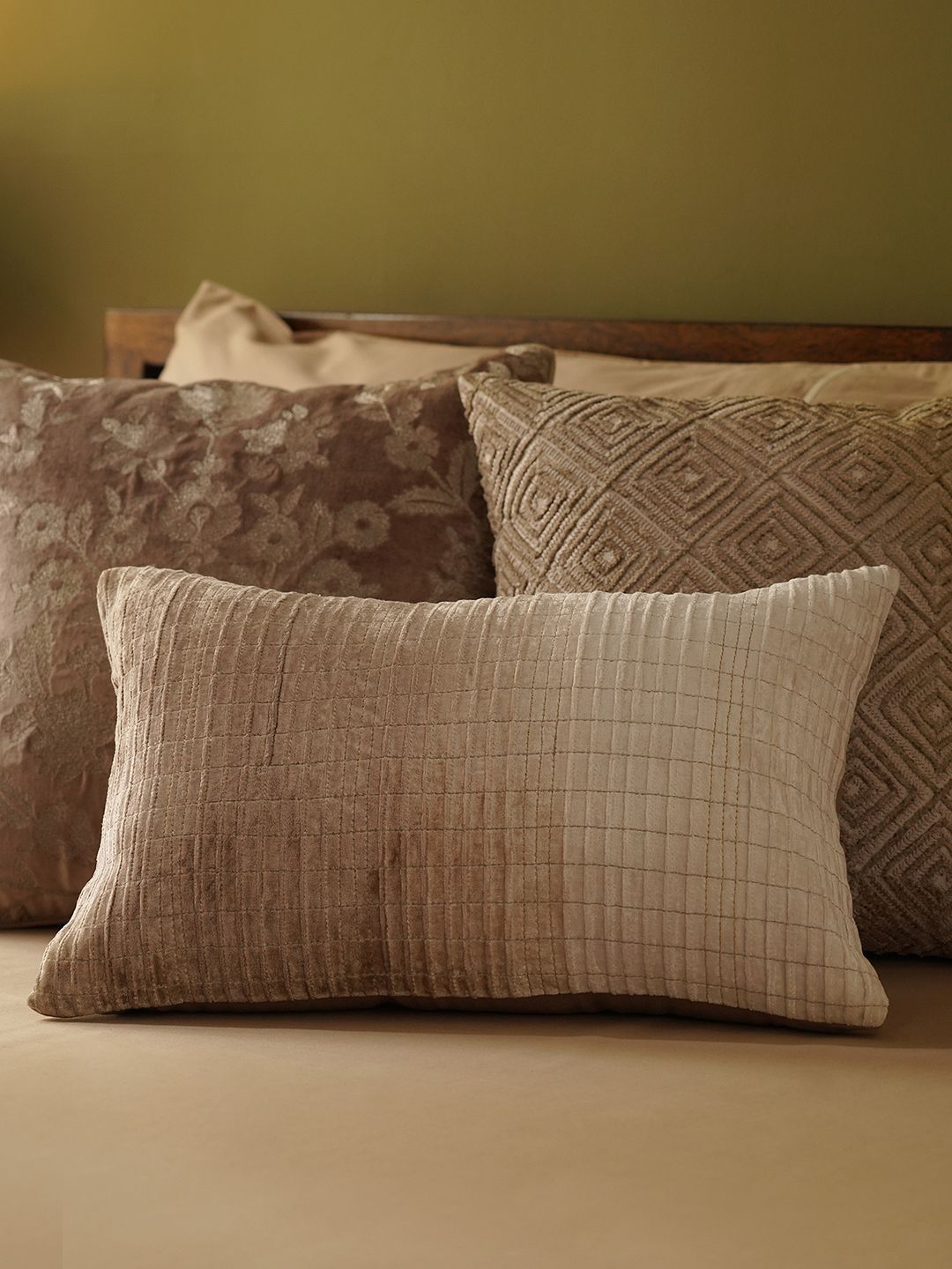 Pure Home and Living Off White & Brown Pleated Cotton Rectangle Cushion Covers-picture-24