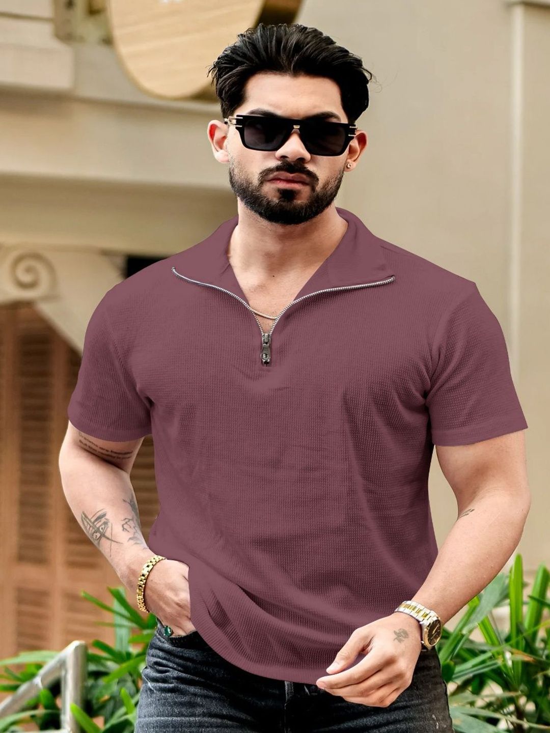 HOODLER Men Self Design Polo Collar Cotton T-shirt-picture-19