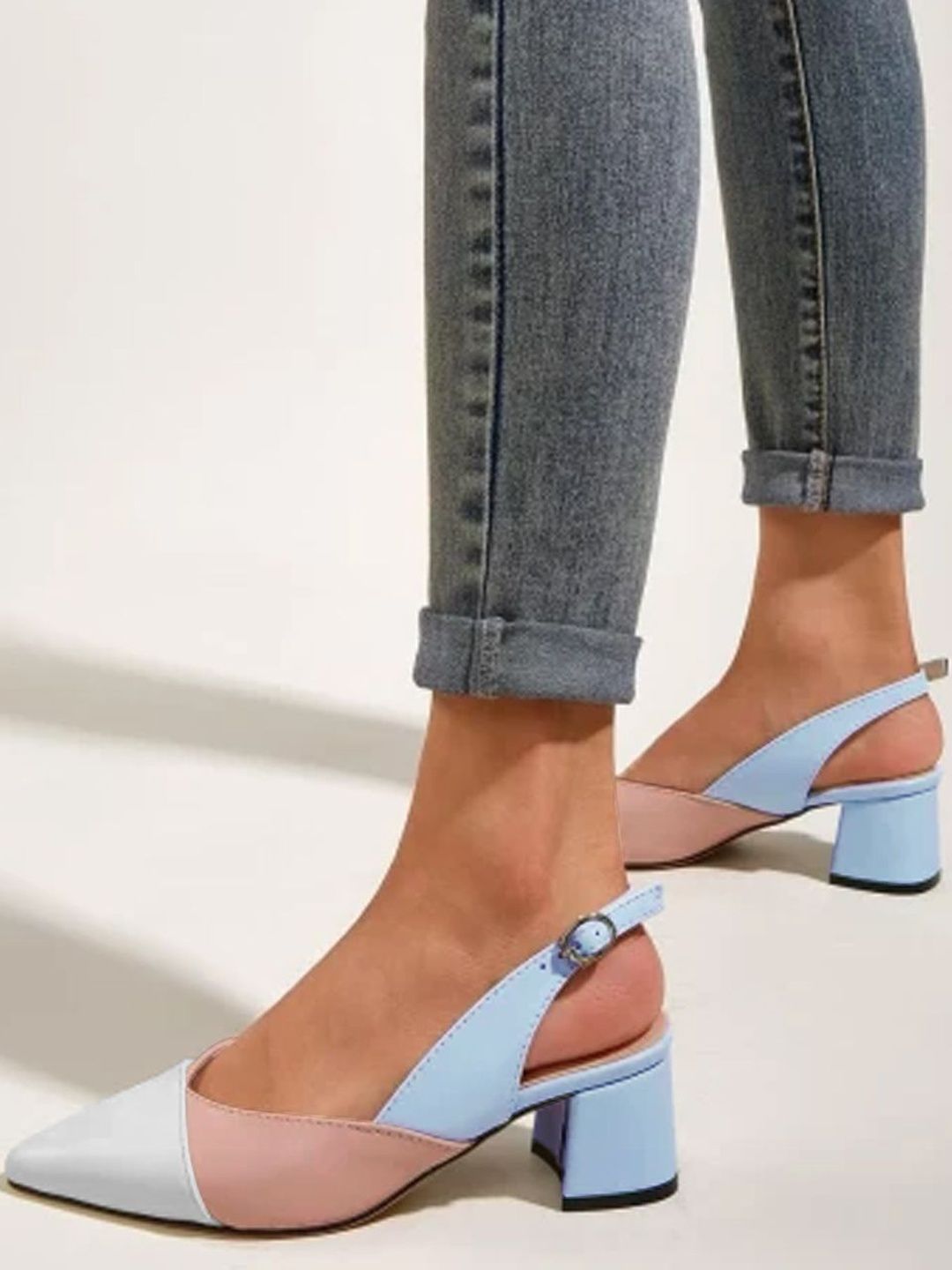 Stylestry Women Colourblocked Pointed Toe Stylish Block Pump Heels-image-47