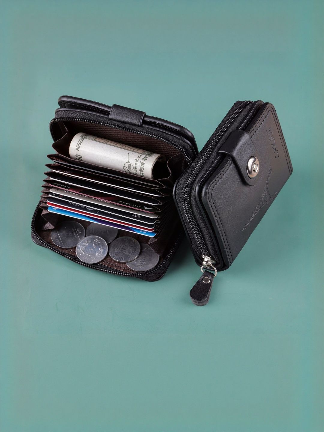 LAKSH Unisex Black Zip Detail Leather Card Holder-picture-50