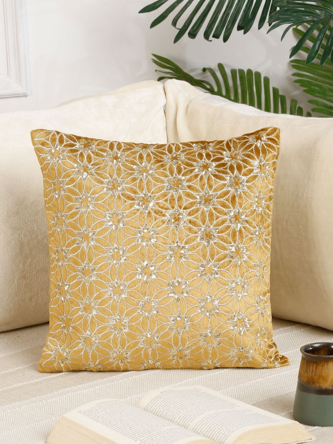 NISRAG HOME Gold-Toned Embellished Velvet Square Cushion Covers-image-33