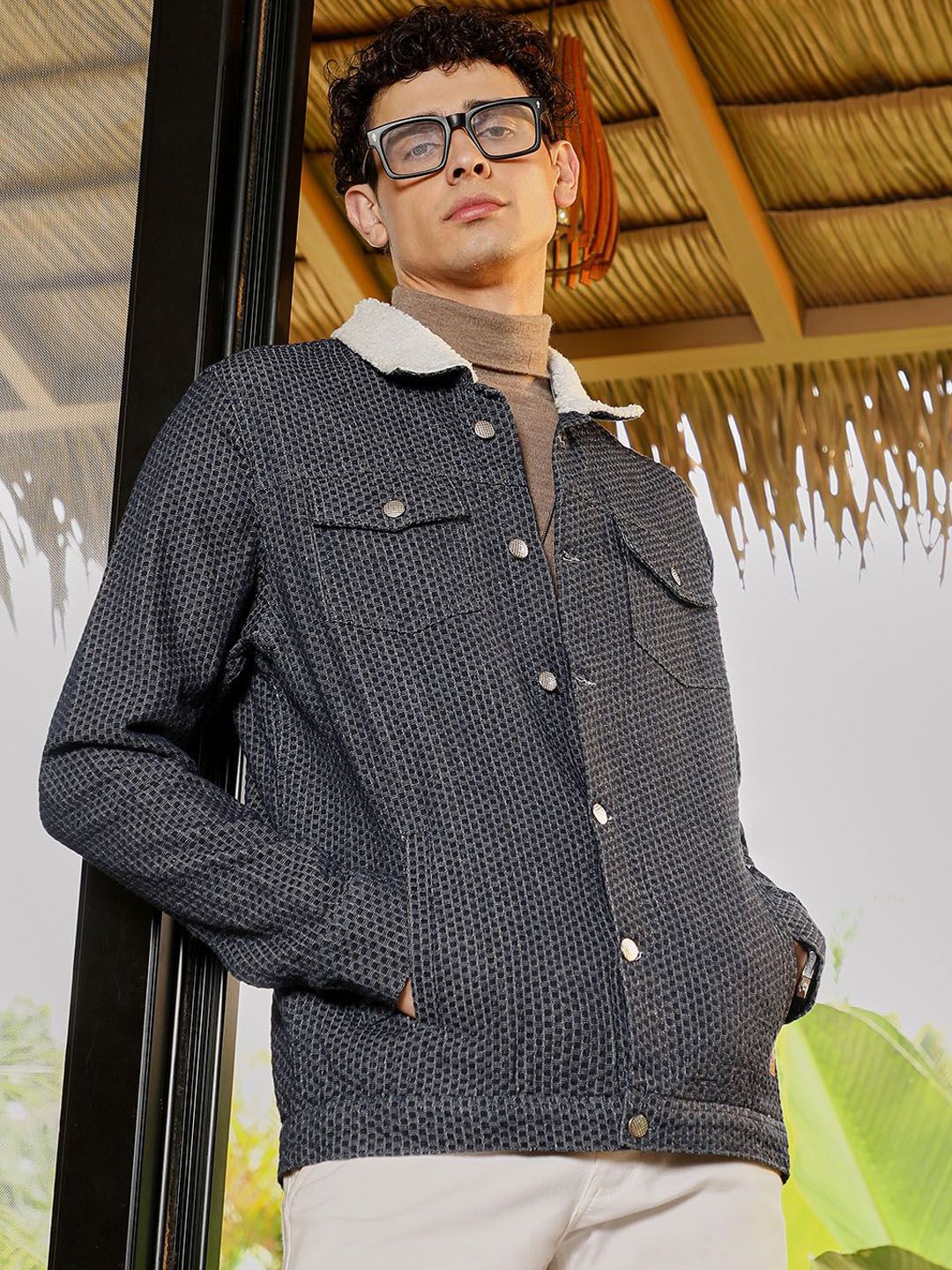 cahoot Campus Sutra Men Spread Collar Geometric Printed Lightweight Cotton Denim Jacket-picture-25