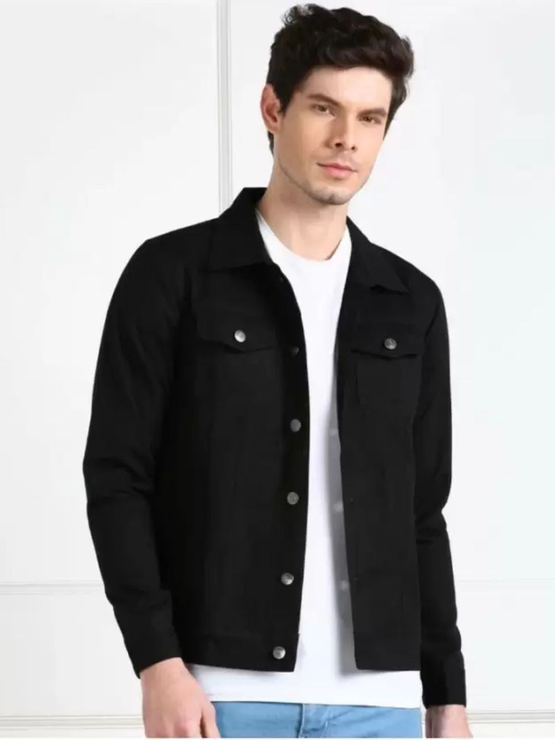 COMFITS Men Spread Collar Solid Cotton Denim Jacket-image-49