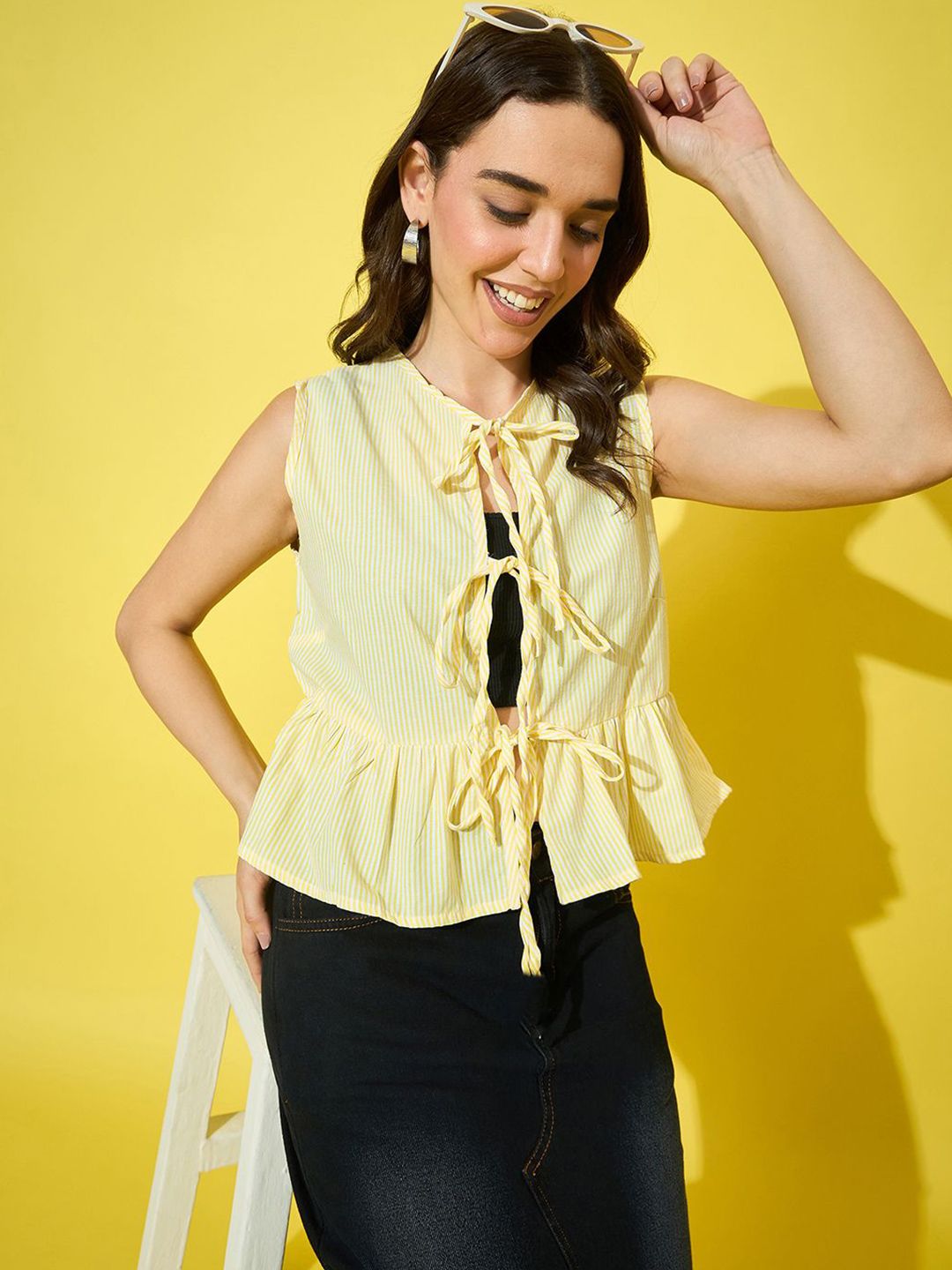 BUY NEW TREND WOmen Striped Cotton Peplum Crop Top-picture-13