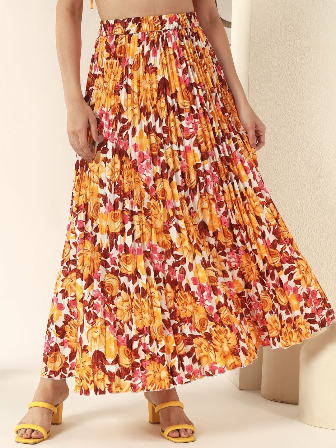 ZWERLON Floral Printed A-Line Pleated Maxi Skirt-picture-13