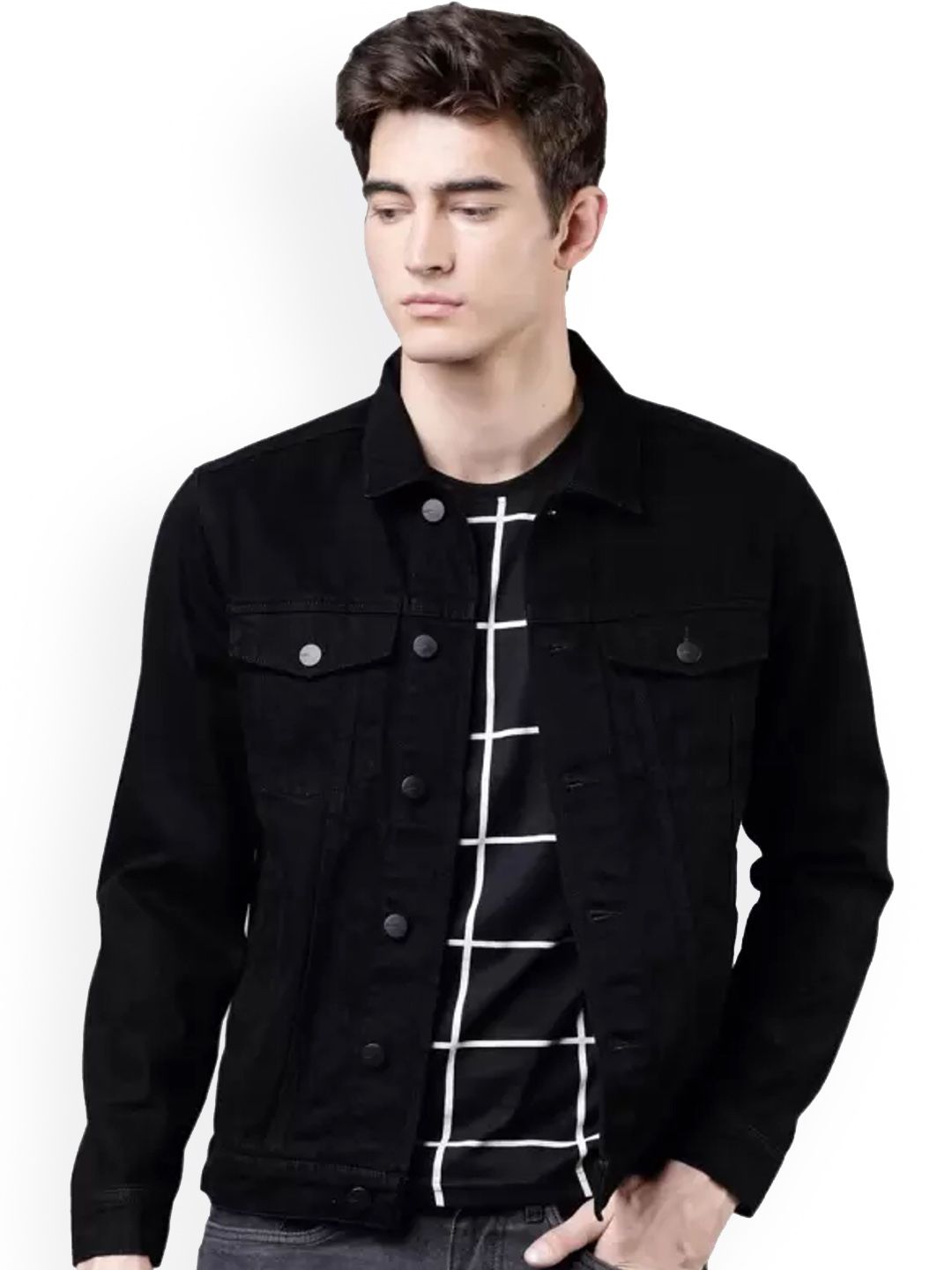 COMFITS Men Spread Collar Solid Cotton Denim Jacket-picture-15