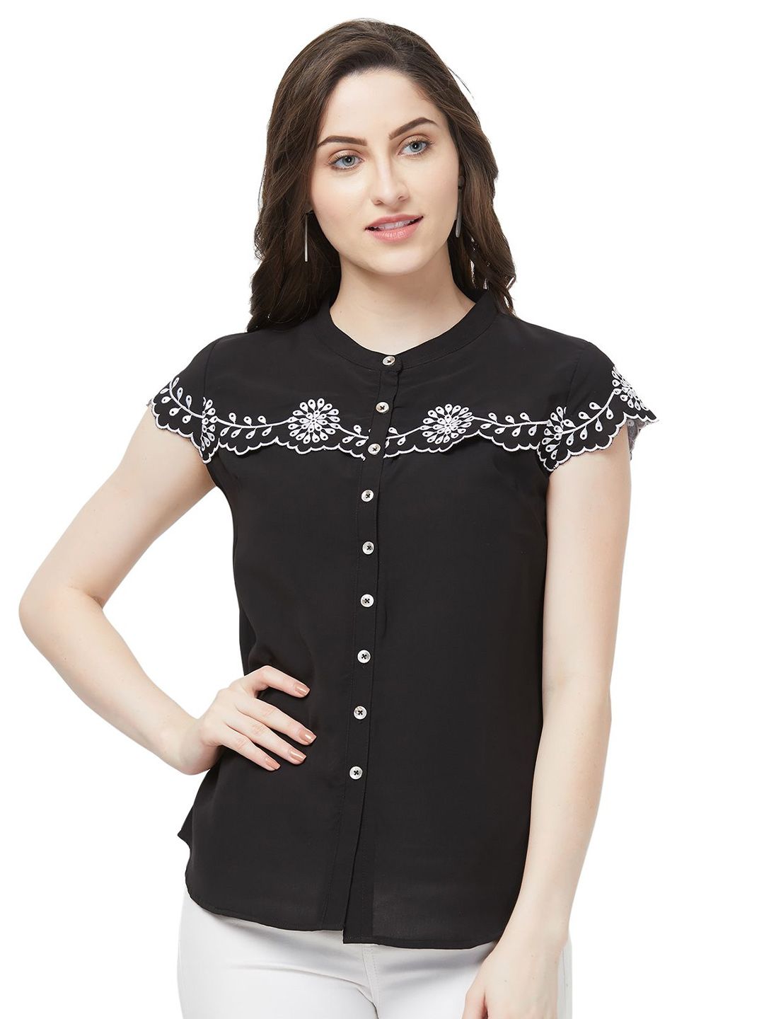 G0-4 IT Women Embroidered Mandarin Collar Shirt Style Top-picture-15