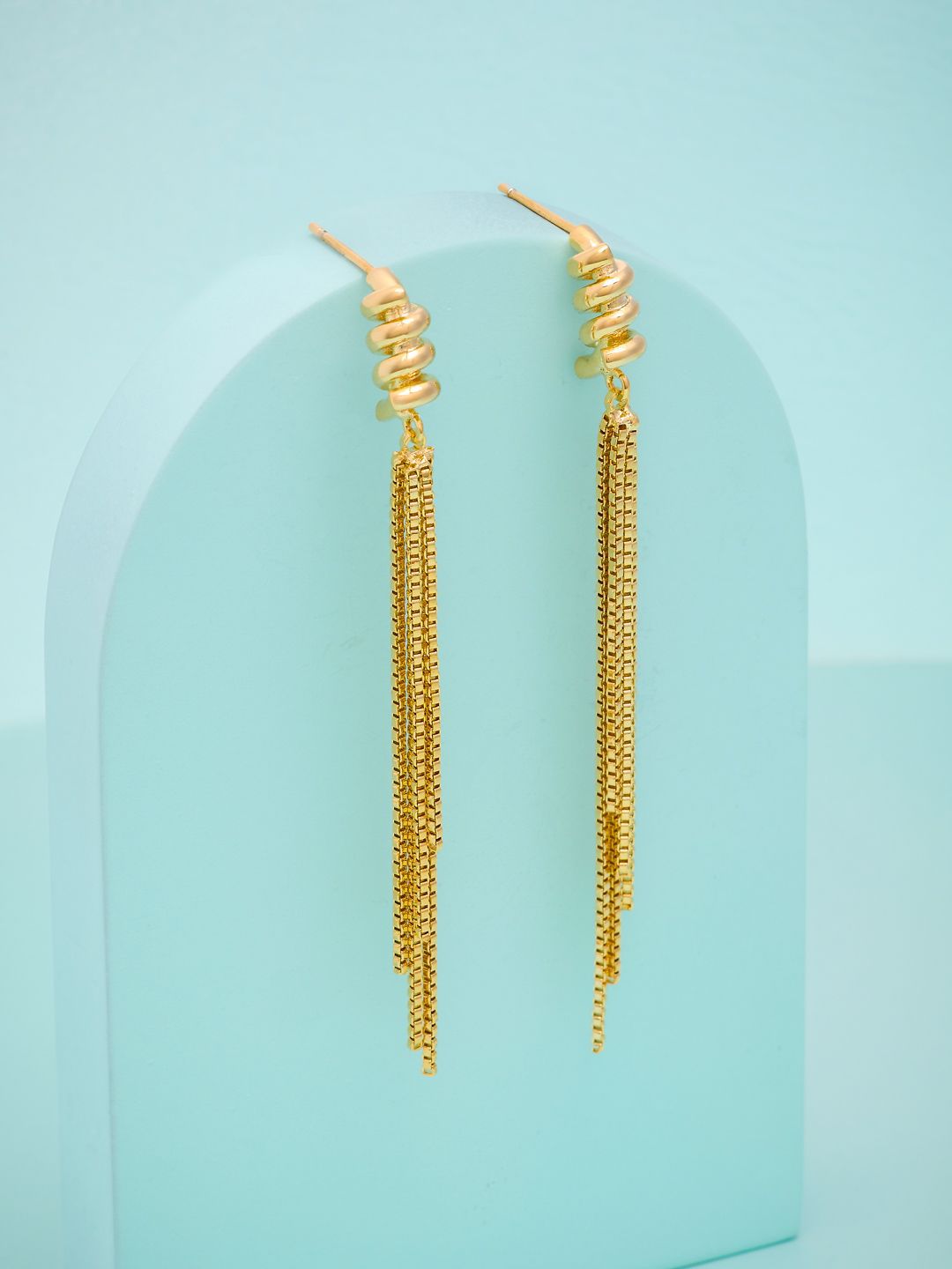 Kushal's Fashion Jewellery Gold-Plated Contemporary Drop Earrings-picture-34