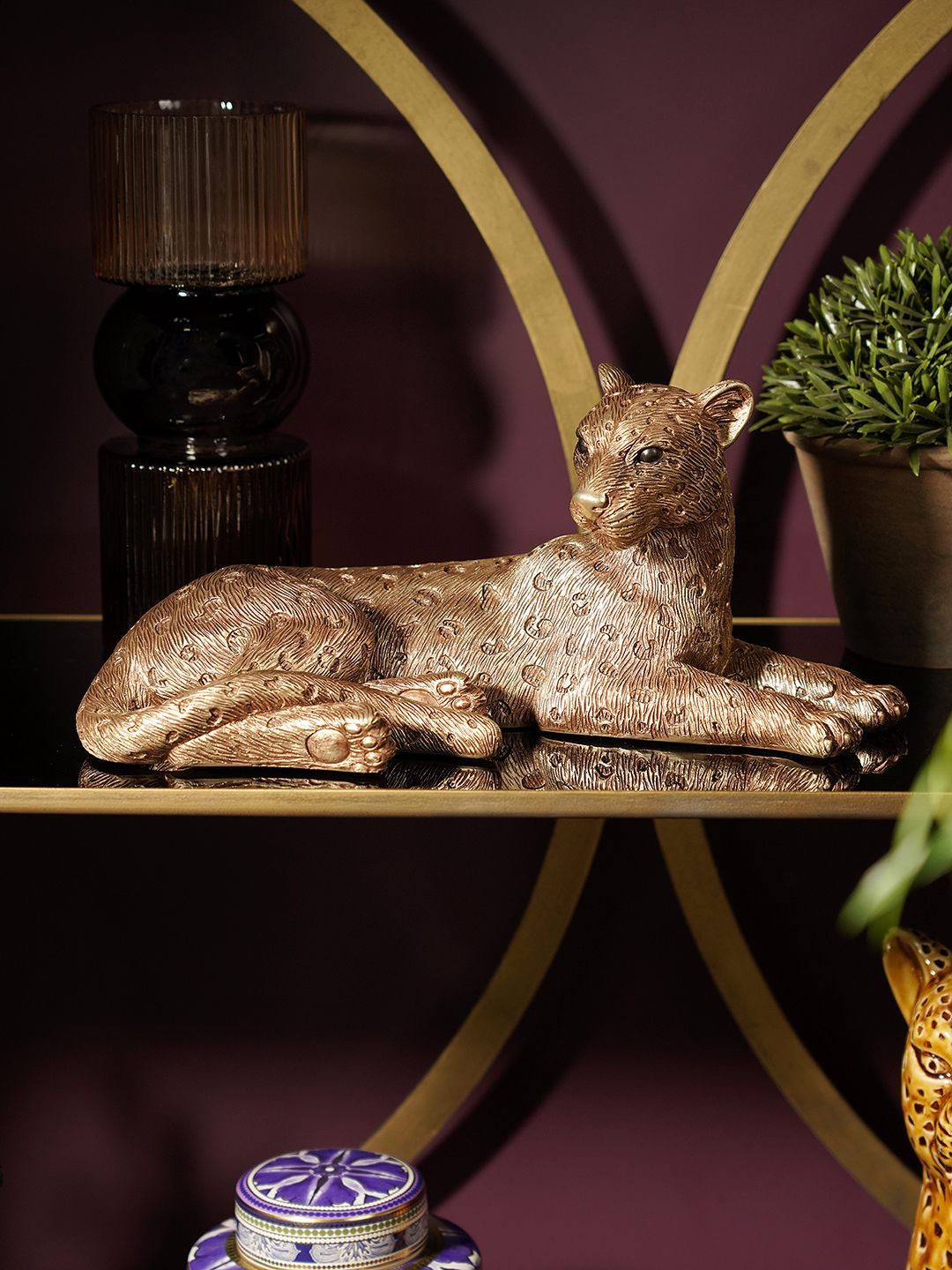 Pure Home and Living Gold-Toned Sitting Leopard Figurine Showpiece-picture-22