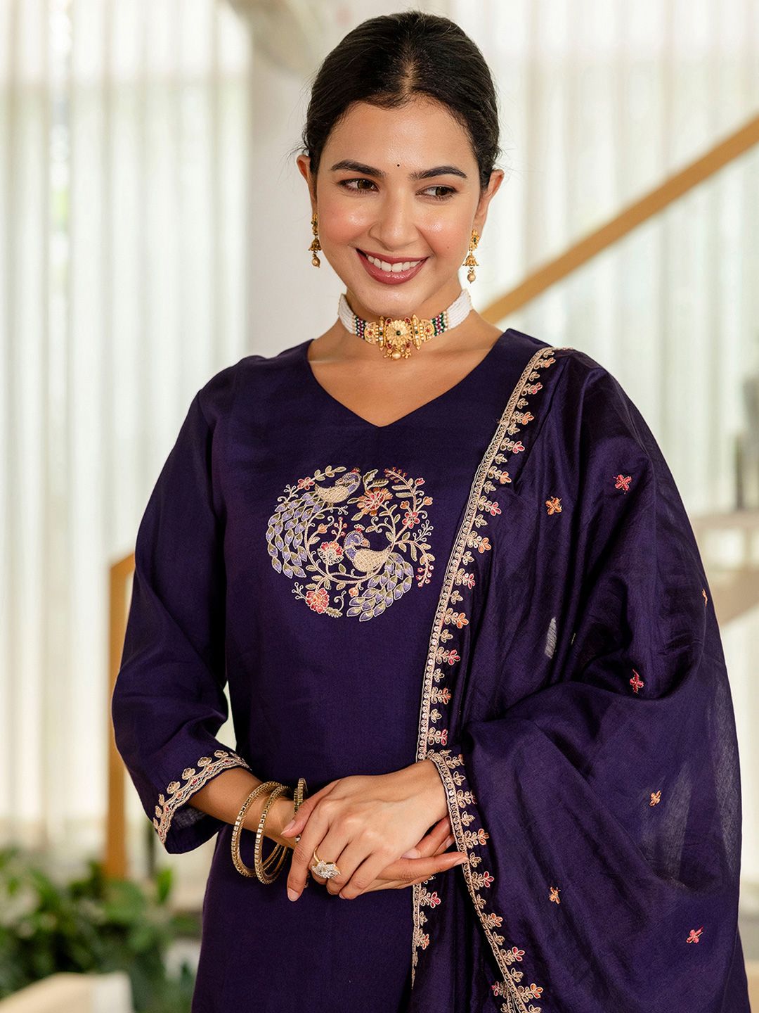 SANISA Women Ethnic Motifs Embroidered Regular Sequinned Kurta with Sharara & With Dupatta