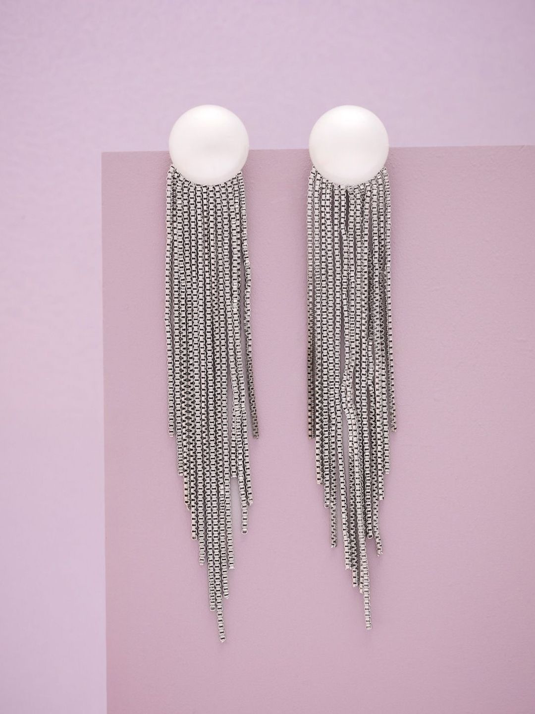 Kushal's Fashion Jewellery Rhodium-Plated Zircon Studded Classic Drop Earrings-picture-25