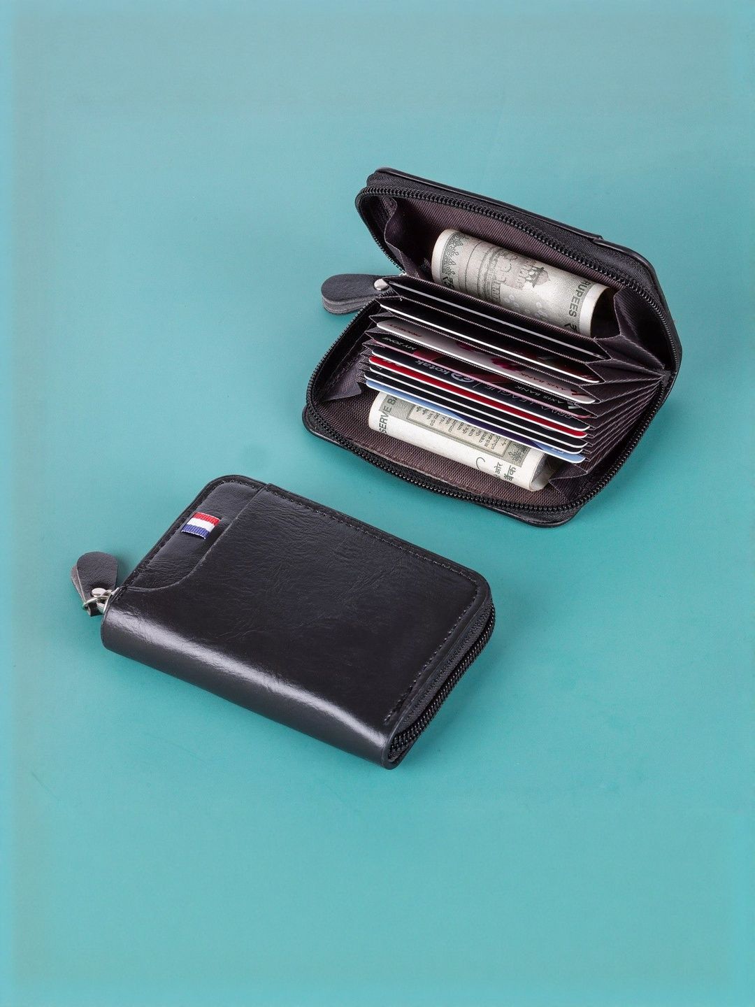 LAKSH Unisex Black Zip Detail Leather Card Holder Wallet-picture-36